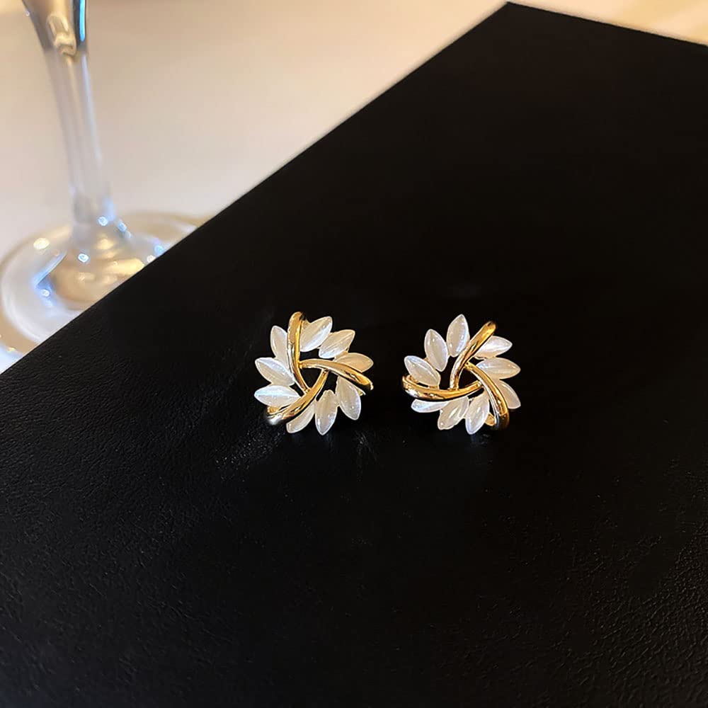 Crystal Flower Stud Earrings for Women - White Opal Floral Earrings | Elegant Beach Vacation Jewelry & Everyday Wear