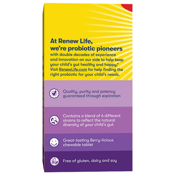 Ultimate Flora Kids Probiotic Chewable Tablets - 90 Count, Berry Flavor, Digestive Health Support for Children | Perfect for Daily Immune & Gut Health Boost at School or Home