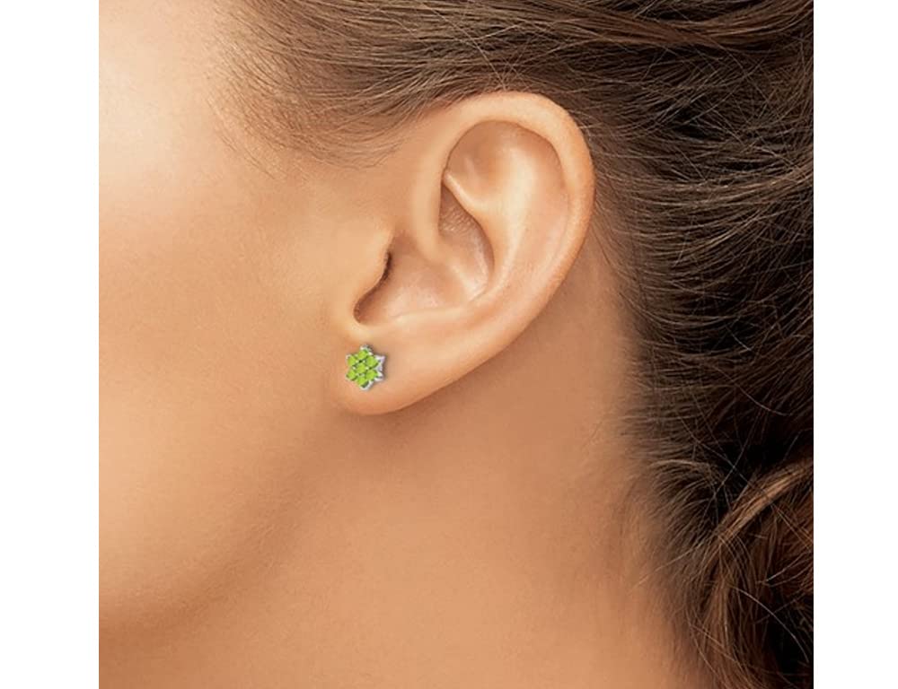 1.15 Carat (ctw) Peridot Flower Button Earrings in 14K White Gold - Elegant Dainty Stud Earrings for Women, Perfect for Weddings, Parties & Everyday Wear