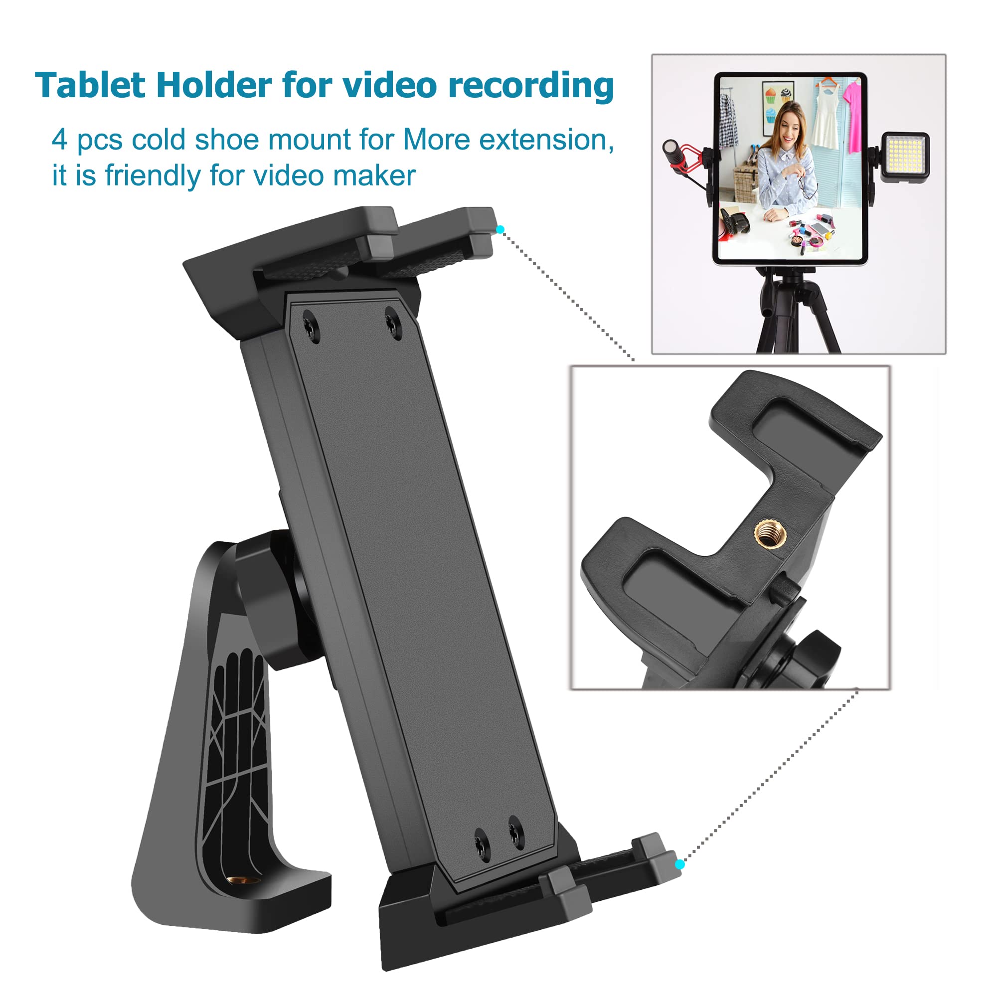 Peastrex Upgraded 360° Swivel Tablet Tripod Mount with Cold Shoe - Universal Holder for 4-15