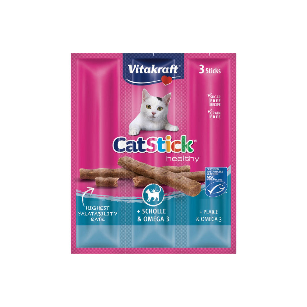 Vitakraft Cat Treats with Omega 3 - Mini Salmon Flavor Snacks for Cats (3 Pack) - Healthy & Delicious Cat Food for Skin & Coat - Perfect for Training Rewards & Bonding Time