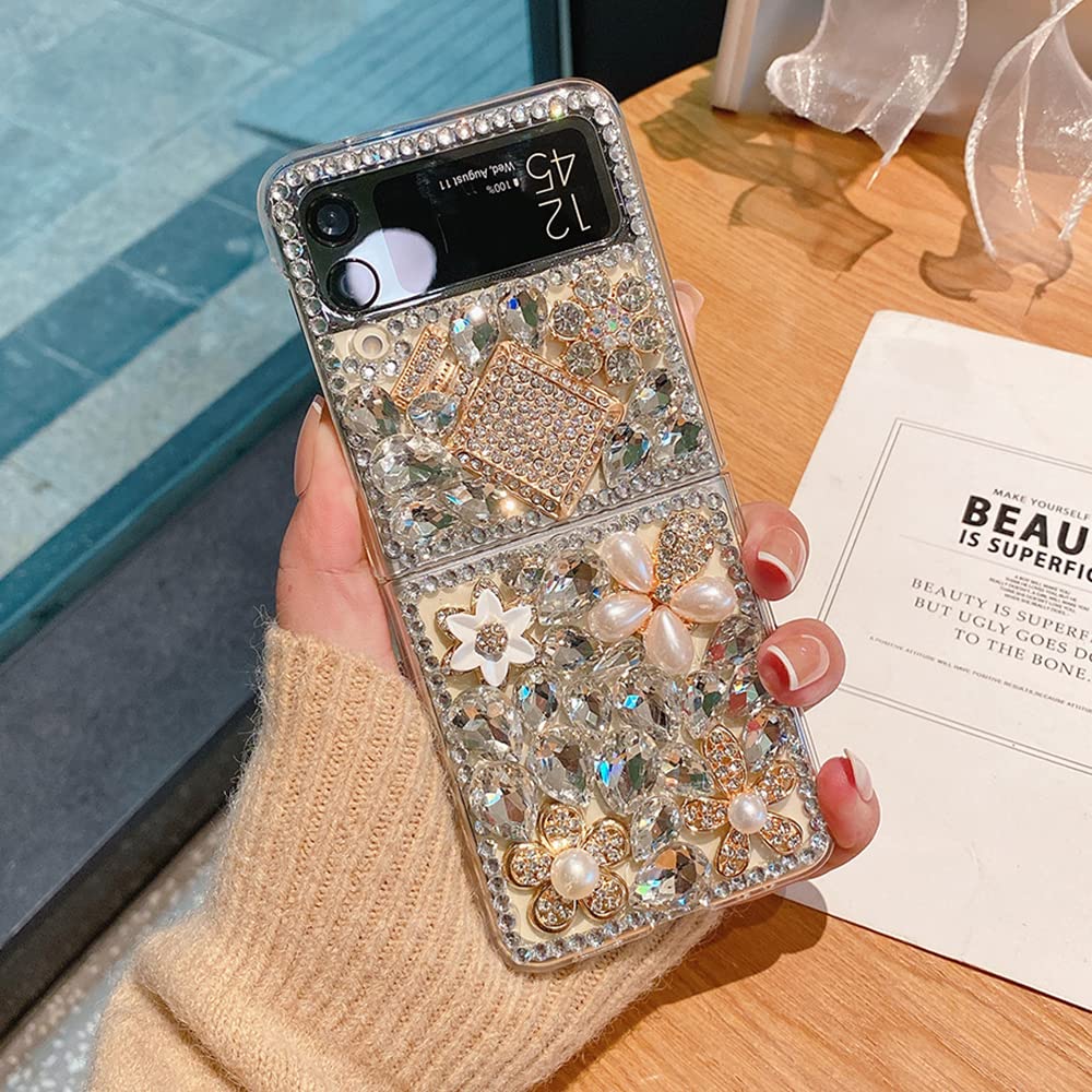 Sparkly Rhinestone Glitter Phone Case for Samsung Galaxy Z Flip 3 - Luxury Crystal Diamond Bling Cover for Women & Girls, Fashion Protective Case for Everyday Use & Special Occasions