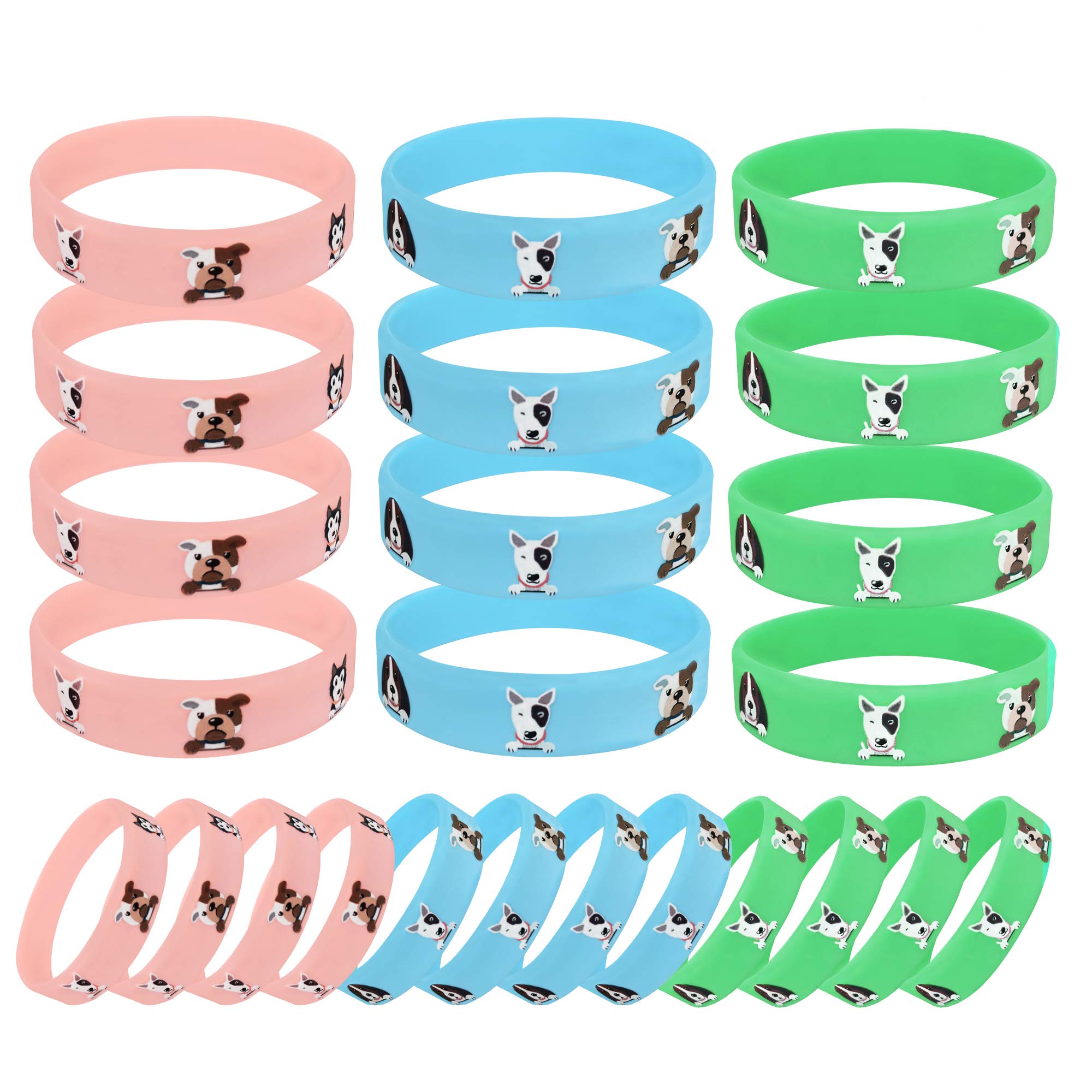 24 Pack Puppy Dog Silicone Wristbands - Cute Animal Bracelets for Kids Birthday Party Favors, Goodie Bag Supplies & Gifts - Perfect for School Events, Carnival Prizes & Pet-Themed Celebrations