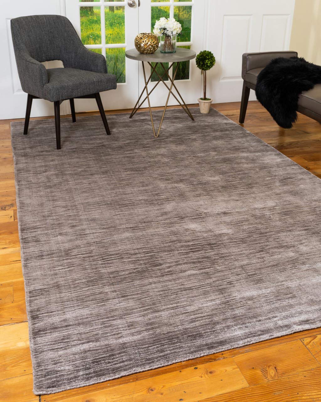 Eco-Friendly Hand Loomed Natural Fiber Area Rug - Rectangle Manning Contemporary Design, Handmade Durable Accent Rug in Grey, 6' x 9' - Perfect for Living Room, Bedroom, or Office Decor