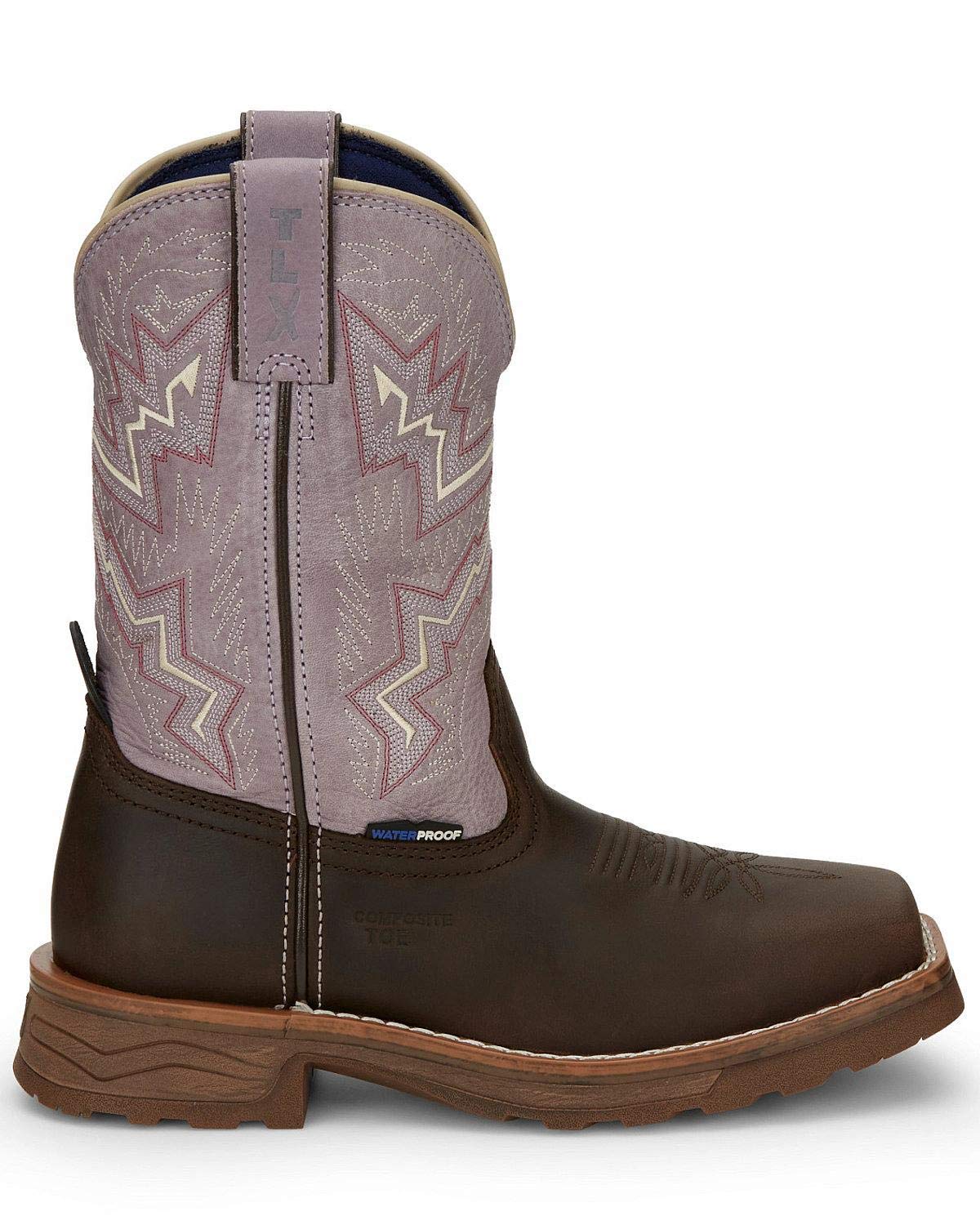 Tony Lama Women's Lumen 10-Inch Electrical Hazard Composite Toe Work Boots - Purple Safety Shoes for Construction, Warehouse & Industrial Work