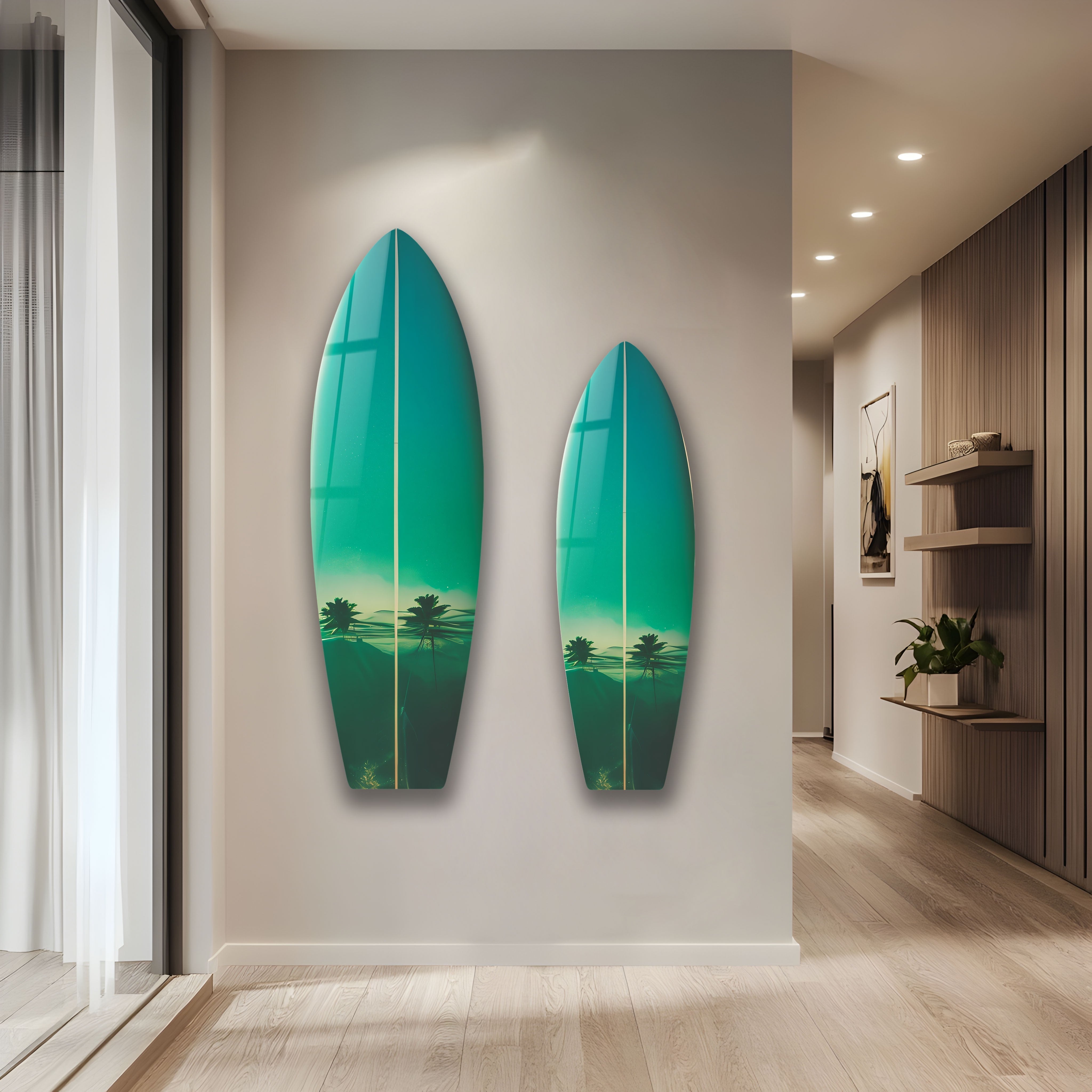 Blue Sky Surfboard Wall Art Decor - Ocean Themed Coastal Home Decor for Beach House, Living Room, Bedroom & Office