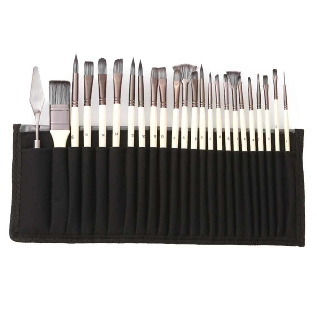 24-Piece Nylon Hair Wooden Handle Watercolor Paint Brush Set - Perfect for DIY Oil, Acrylic Painting & Art Crafts - Ideal for Artists, Students & Hobbyists