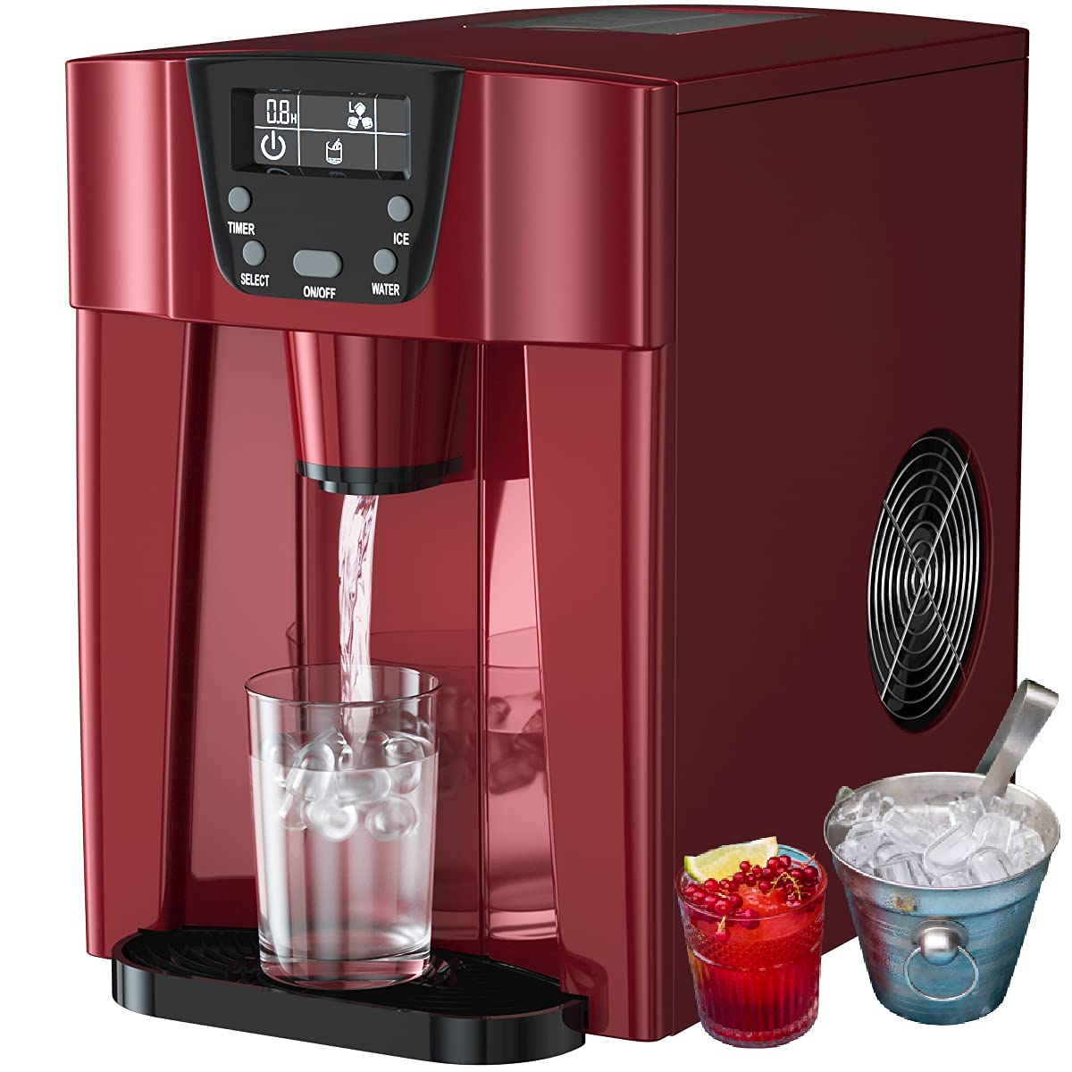MAT Expert 2 in 1 Ice Maker with Water Dispenser - Countertop Ice Cube Machine with LED Display, Makes 9 Cubes in 6-12 Minutes, 36lbs/24H Capacity, 2L Water Tank - Ideal for Home, Office, Bar, RV, Camping & Outdoor Parties (Red)