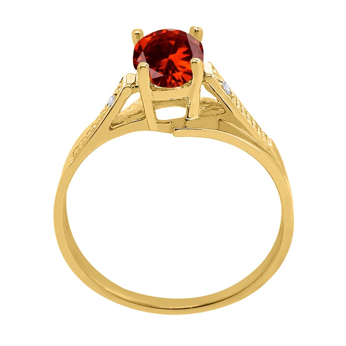 MauliJewels 10K Yellow Gold Women's Ring - 0.85 Carat Oval Garnet & Diamond Wave Prong Setting | Elegant Jewelry for Weddings, Anniversaries & Special Occasions