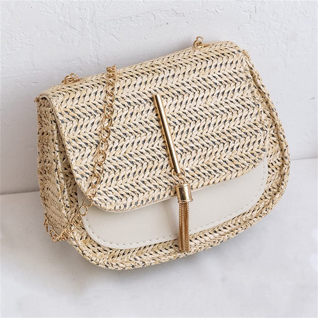 Stylish Tassel Straw Woven Shoulder Bag for Women - Wicker Beach Purse with Crossbody Strap - Boho Messenger Handbag (One Size) - Perfect for Summer Vacations, Beach Trips and Casual Outings
