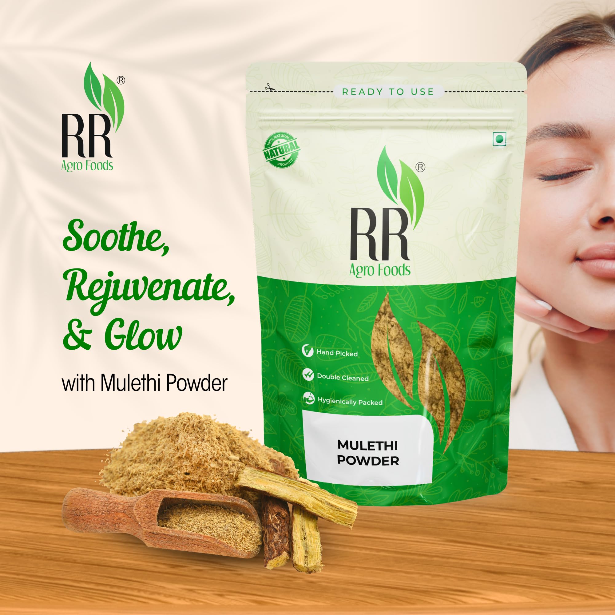 RR AGRO FOODS Natural Pure Mulethi Powder (Licorice Root) - 200g | Glycyrrhiza Glabra for Hair Growth & Skin Care | Ayurvedic Herbal Remedy for Dandruff, Acne & Glowing Skin | Perfect for DIY Face Masks & Hair Treatments