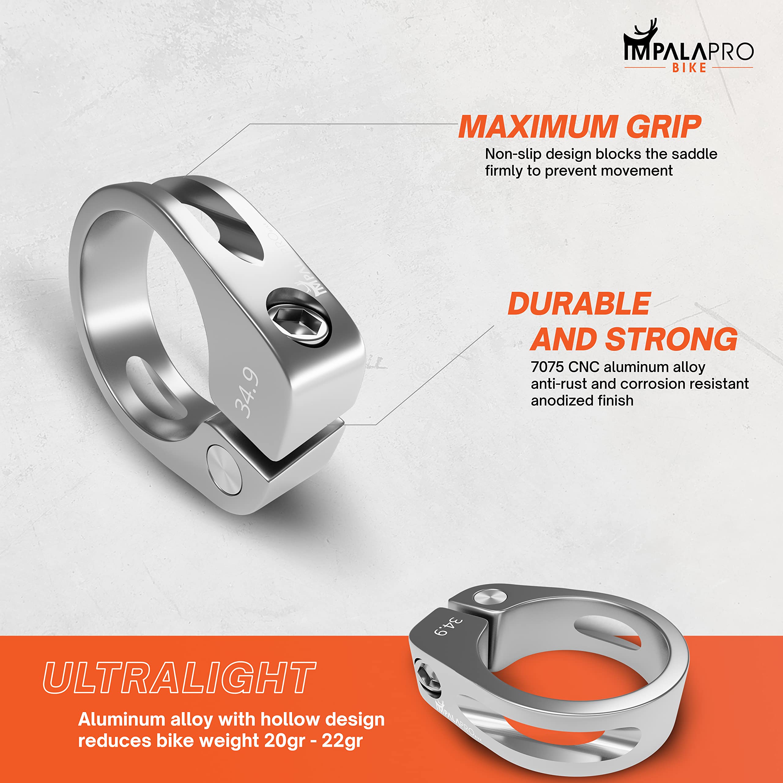 IMPALAPRO Bike Seatpost Clamp 34.9/31.8mm - Aluminum Alloy Bicycle Saddle Holder - Universal Seat Post Mount for Road & Mountain Bikes - Perfect for Cycling, Commuting & Outdoor Adventures