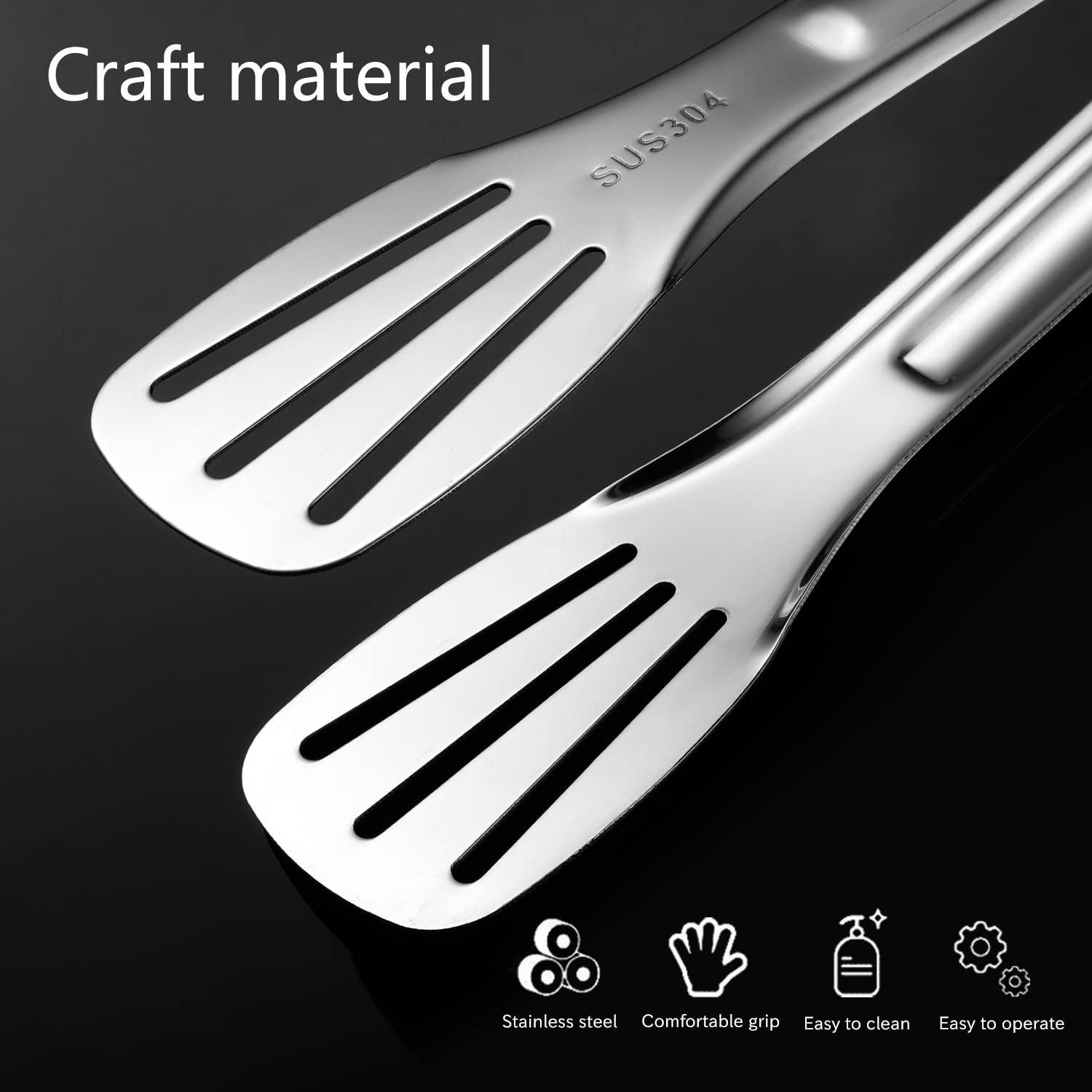 **2-Pack Stainless Steel 304 Kitchen Tongs - Heavy Duty BBQ, Buffet & Cooking Tongs for Grilling, Air Fryer, Toaster & Serving - Silver**    *(Perfect for BBQ Parties, Buffet Serving, Air Frying, Toasting & Everyday Kitchen Use)*