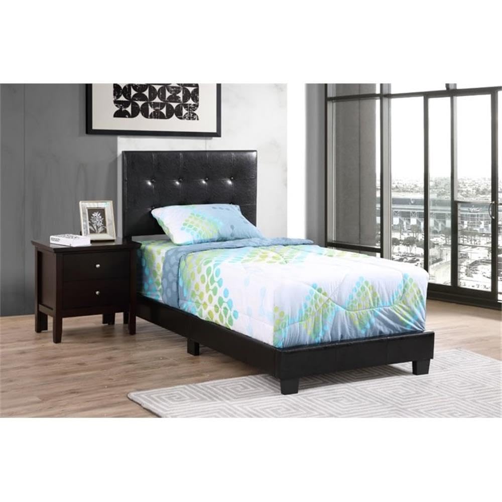 Glory Furniture Caldwell Faux Leather Twin Bed Frame - Black PU Leather Upholstered Platform Bed with Wooden Slats - Perfect for Kids Rooms, Guest Bedrooms & Small Spaces