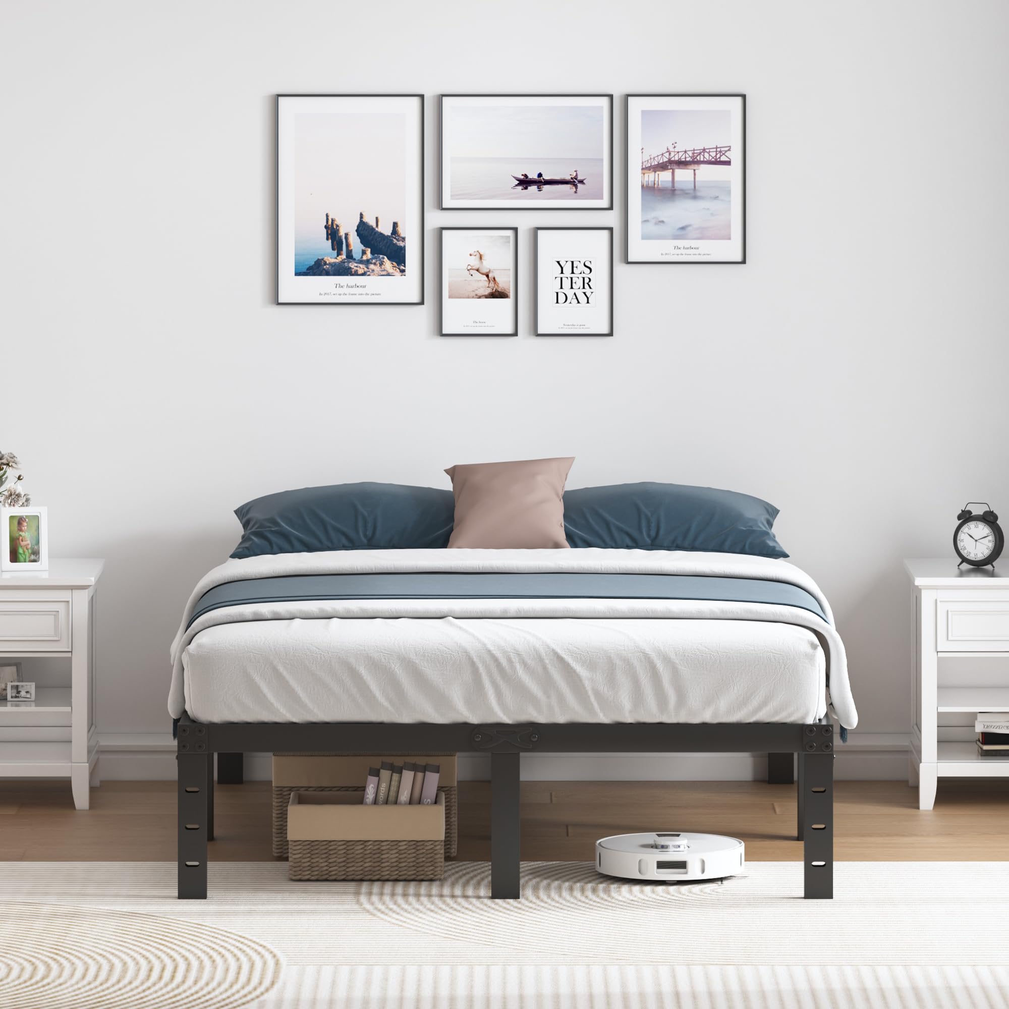 14 Inch Heavy Duty Metal Queen Size Bed Frame - No Box Spring Needed, Sturdy Mattress Foundation with Storage Space, Quiet & Easy Assembly - Perfect for Master Bedrooms, Guest Rooms & Small Apartments