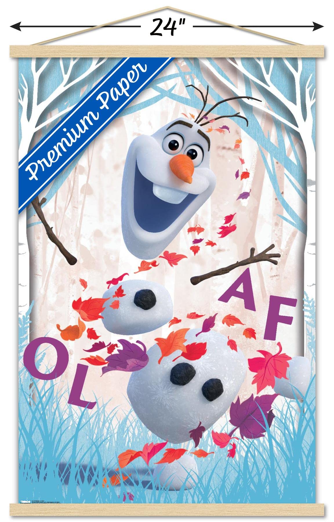 Disney Pixar Frozen 2 Olaf Wall Poster - 22.375x34 Inches Premium Print with Beechwood Hanger - Perfect for Kids Bedroom, Playroom & Disney Themed Decor