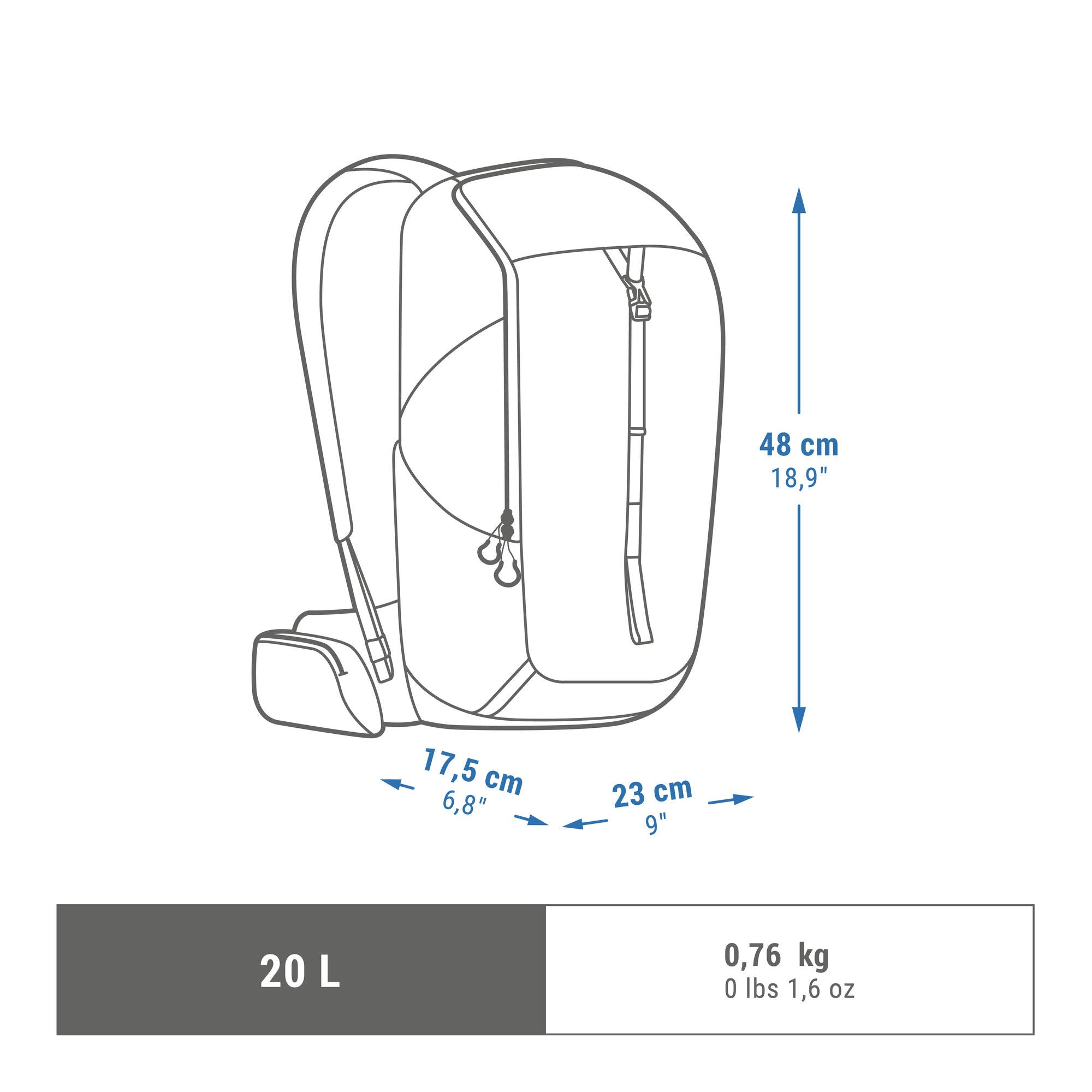 Quechua MH100 20L Lightweight Hiking Backpack for Men & Women - Water-Resistant Daypack for Outdoor Adventures, Camping & Travel