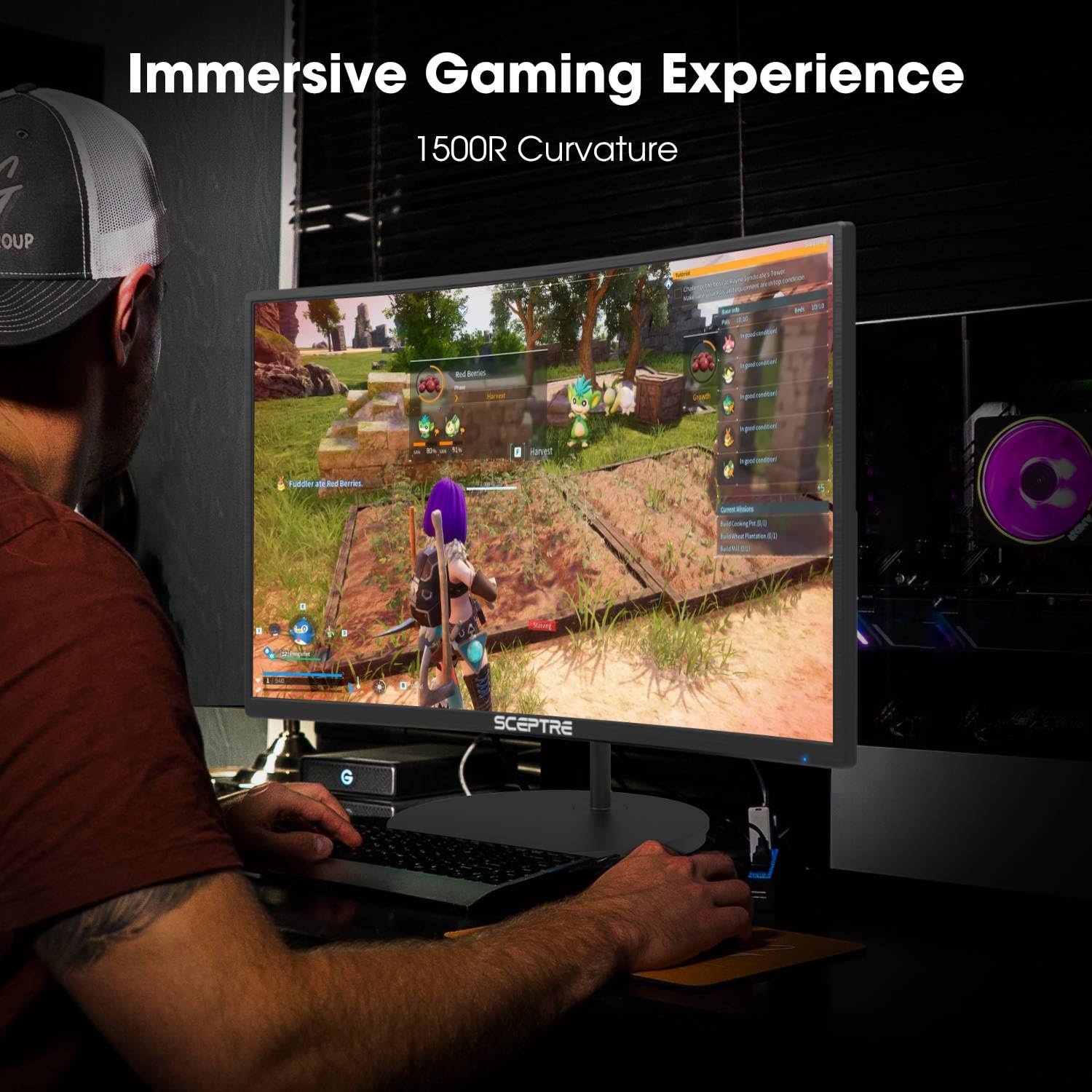 Sceptre 27-Inch Curved Gaming Monitor - Full HD 1080p, 75Hz Refresh Rate, HDMI & VGA Ports, Built-in Speakers, Ultra-Thin Bezel Design - Perfect for Home Office, Gaming & Entertainment (C275W-1920RN)