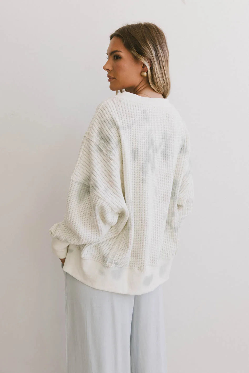 Ellis Waffle Knit Tie Dye Top for Women | Soft Breathable Casual Shirt | Perfect for Spring Outfits, Weekend Brunch & Coffee Dates