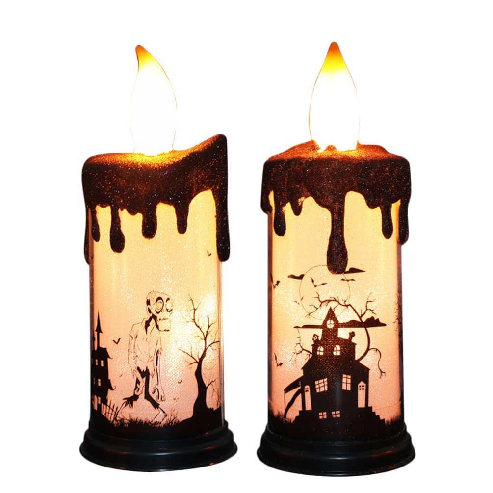 FRCOLOR 2Pcs Halloween Ghost LED Flameless Candles - Spooky Flickering Lights for Table Centerpiece, Halloween Party Decor, Home Indoor Decoration - Perfect for Haunted House Theme, Trick or Treat Night, and Fall Seasonal Displays