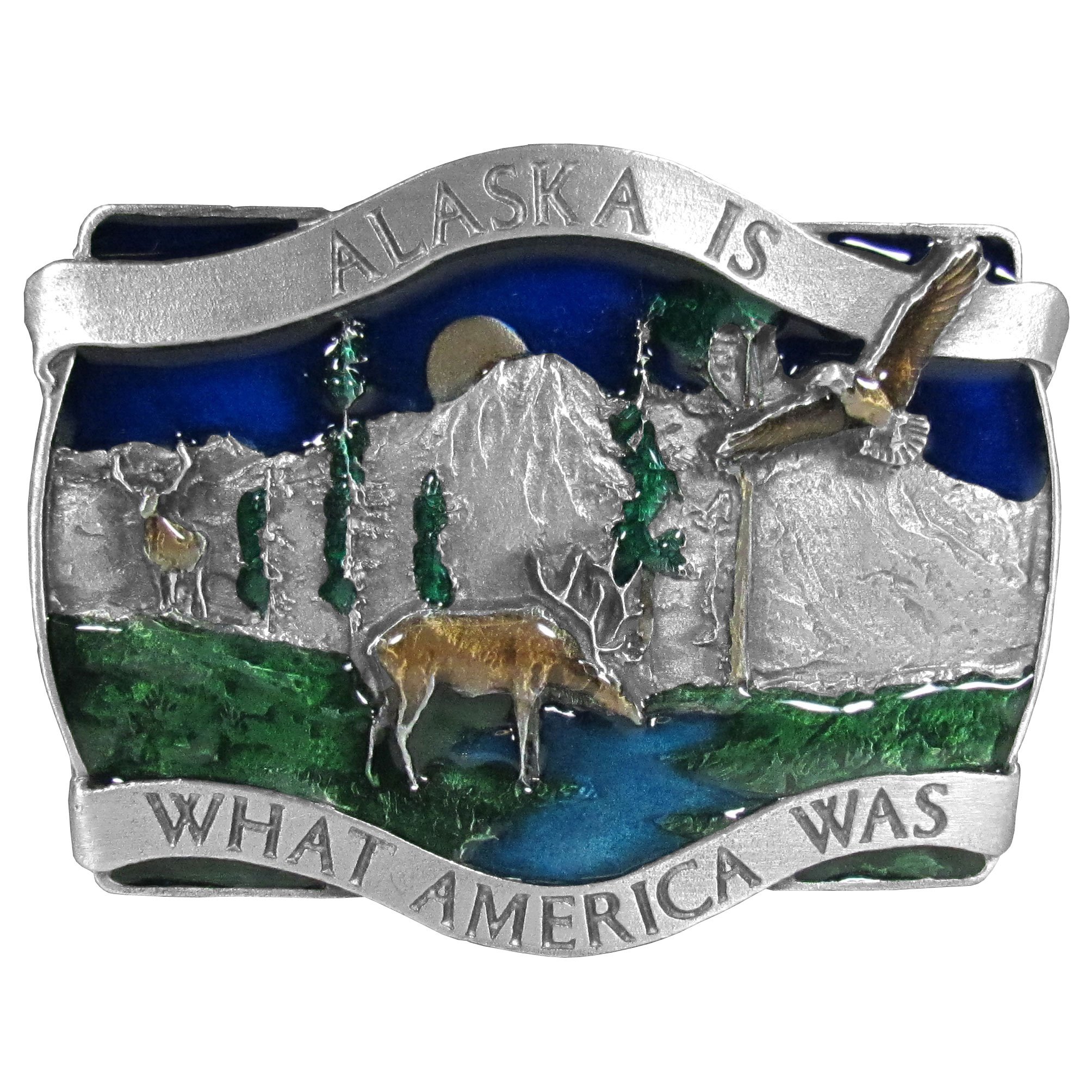 Vintage Alaska USA Enamel Belt Buckle - Patriotic Western Cowboy Accessory for Jeans & Leather Belts | Perfect for Rodeo, Country Music Festivals & Americana Fashion