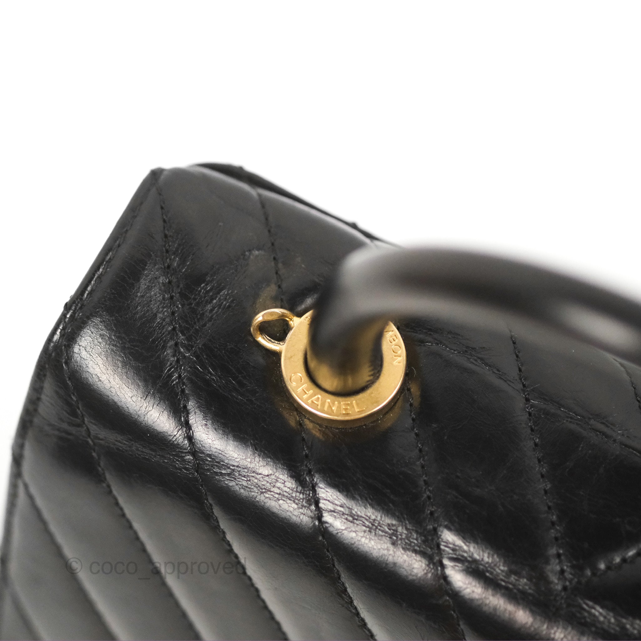 Chanel Chevron Small Coco Handle Bag - Black Shiny Aged Calfskin with Aged Gold Hardware | Luxury Crossbody Purse for Women, Perfect for Evening Parties & Date Nights