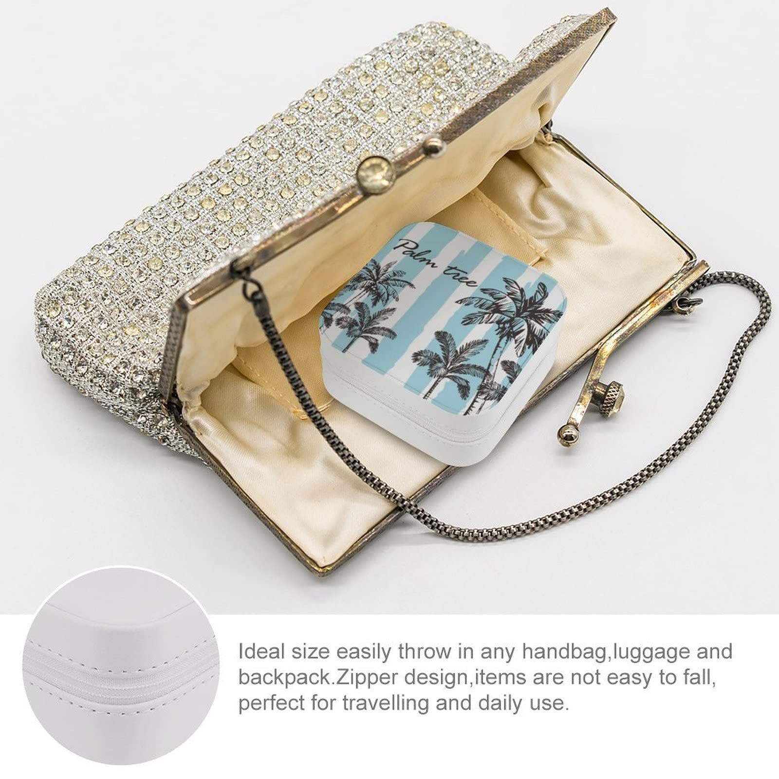 Small Jewelry Box - Portable Travel Organizer & Display Storage Case for Rings, Earrings, Necklaces | Perfect Gift for Women & Girls | Palm Tree Blue Design (4 Inch) - Ideal for Travel, Home Storage & Gift Giving