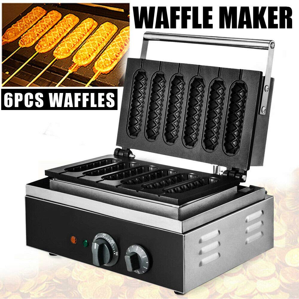 **Commercial Waffle Maker & Hot Dog Baker – 6-Groove Non-Stick Grid for Waffles, Corn Dogs & Muffins – 1500W 110V/60HZ – Perfect for Restaurants, Cafes & Home Breakfast**