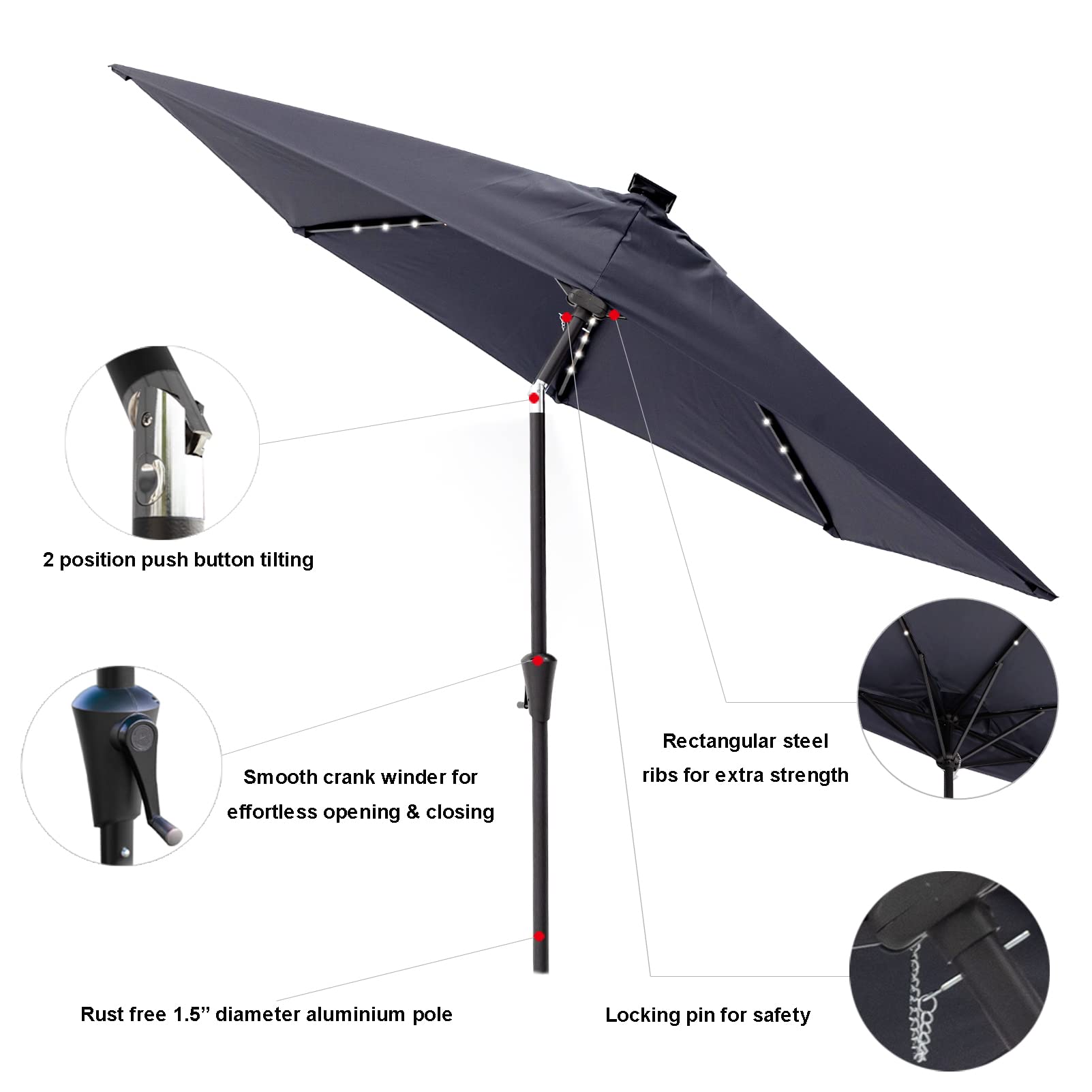 CHopetree 9ft Half Round Outdoor Patio Market Wall Umbrella with Solar LED Lights & Adjustable Tilt - Perfect for Poolside, Garden, and Backyard Relaxation