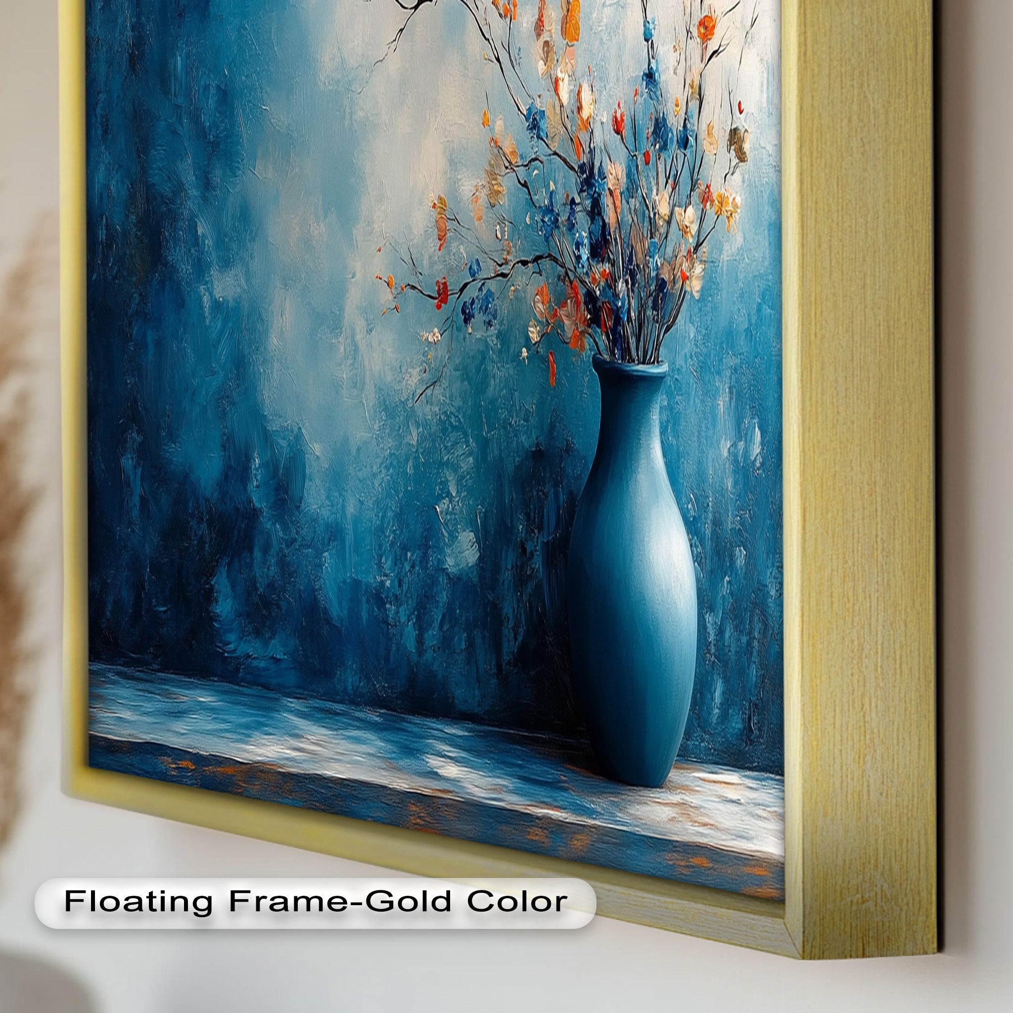 Blue Harmony Vase - Modern Floral Arrangement Oil Painting for Home Decor | Elegant Wall Art for Living Room, Bedroom & Office