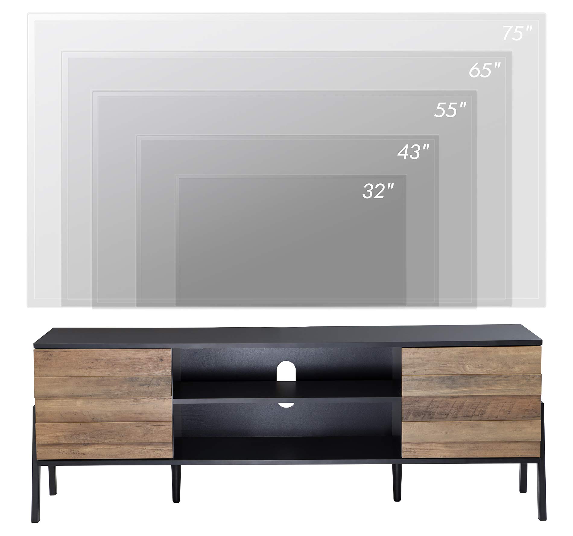 WAMPAT Modern TV Stand for 65 inch TV - Mid Century Wood TV Console Entertainment Center with 6 Storage Cabinets - Media Console for Living Room & Bedroom (60'', Black/Brown) - Perfect for Home Theater Setup & Living Room Organization