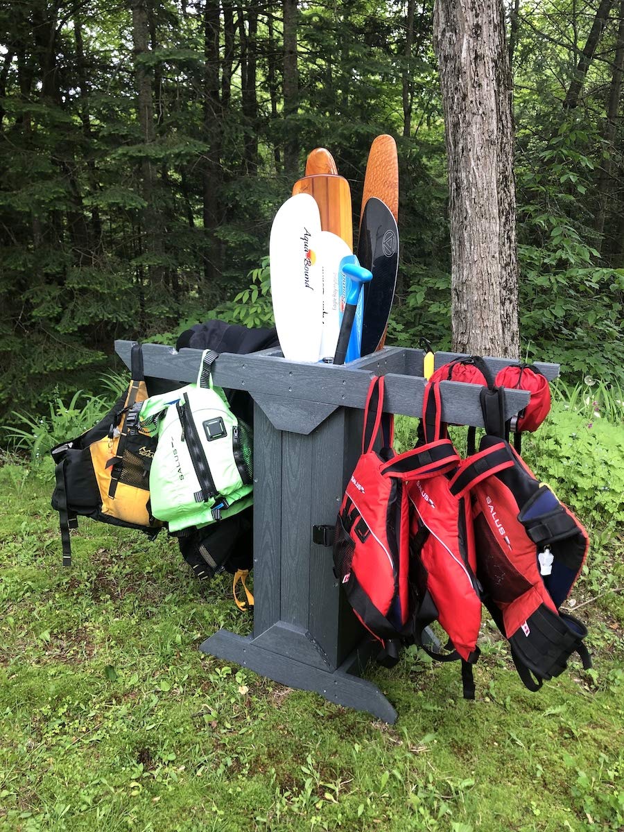 Recycled Poly PFD and Paddle Storage Rack - Freestanding Kayak SUP Canoe Organizer for Garage, Boat House, Dock - Indoor Outdoor Water Sports Gear Storage Solution for Kayaking, Paddleboarding & Canoeing