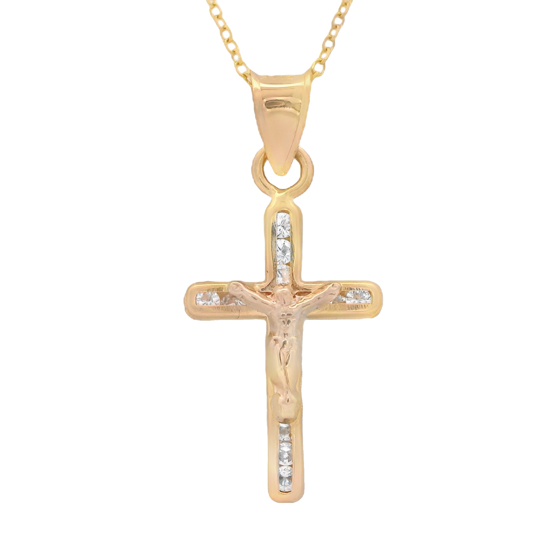 14K Gold Cross Pendant with Cubic Zirconia & 20