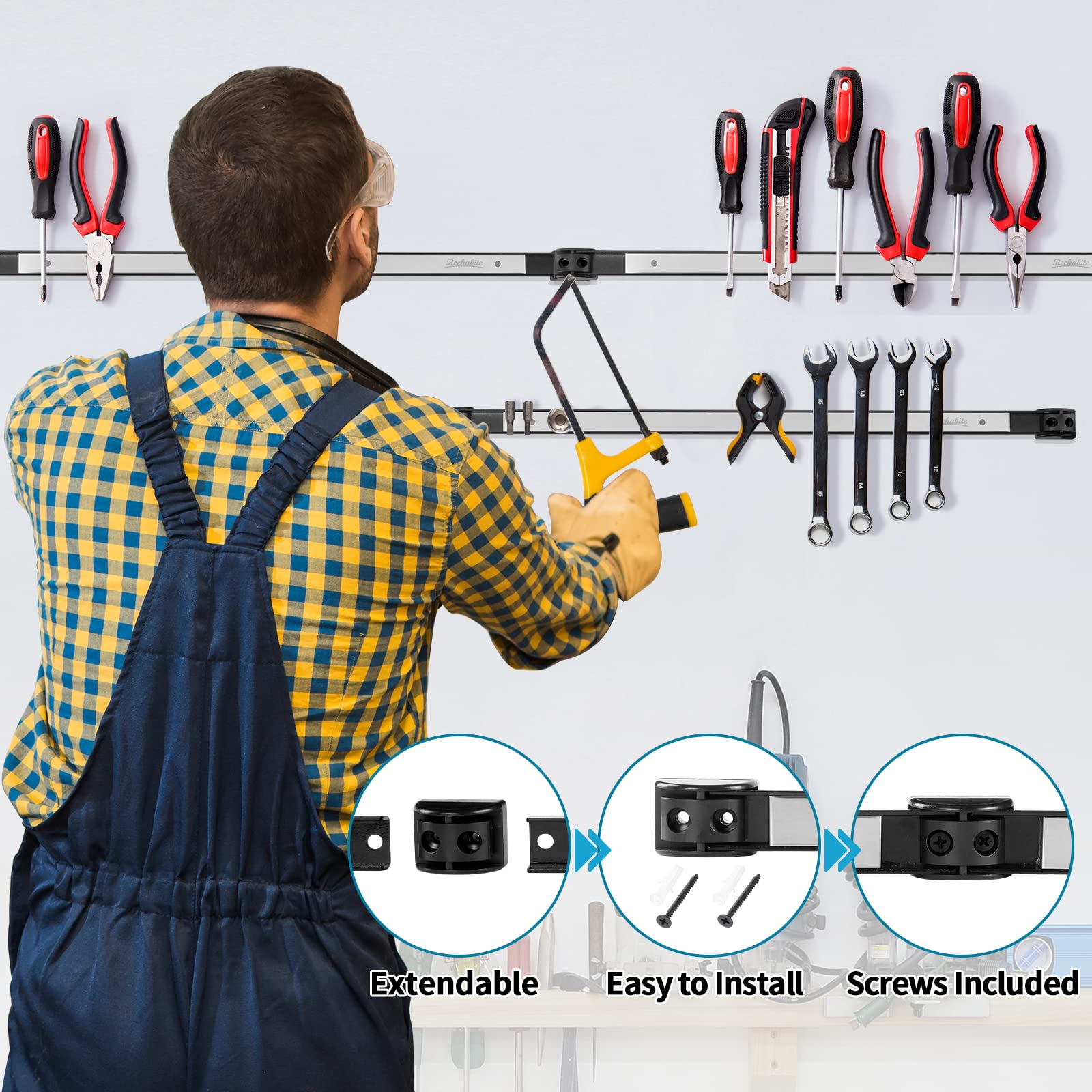 6-Piece 12-Inch Magnetic Tool Holder Strips - Heavy Duty Stainless Steel Tool Organizer Bar with Mounting Screws - Perfect for Garage, Workshop, and DIY Tool Storage - Keep Wrenches, Screwdrivers & Metal Tools Neatly Organized