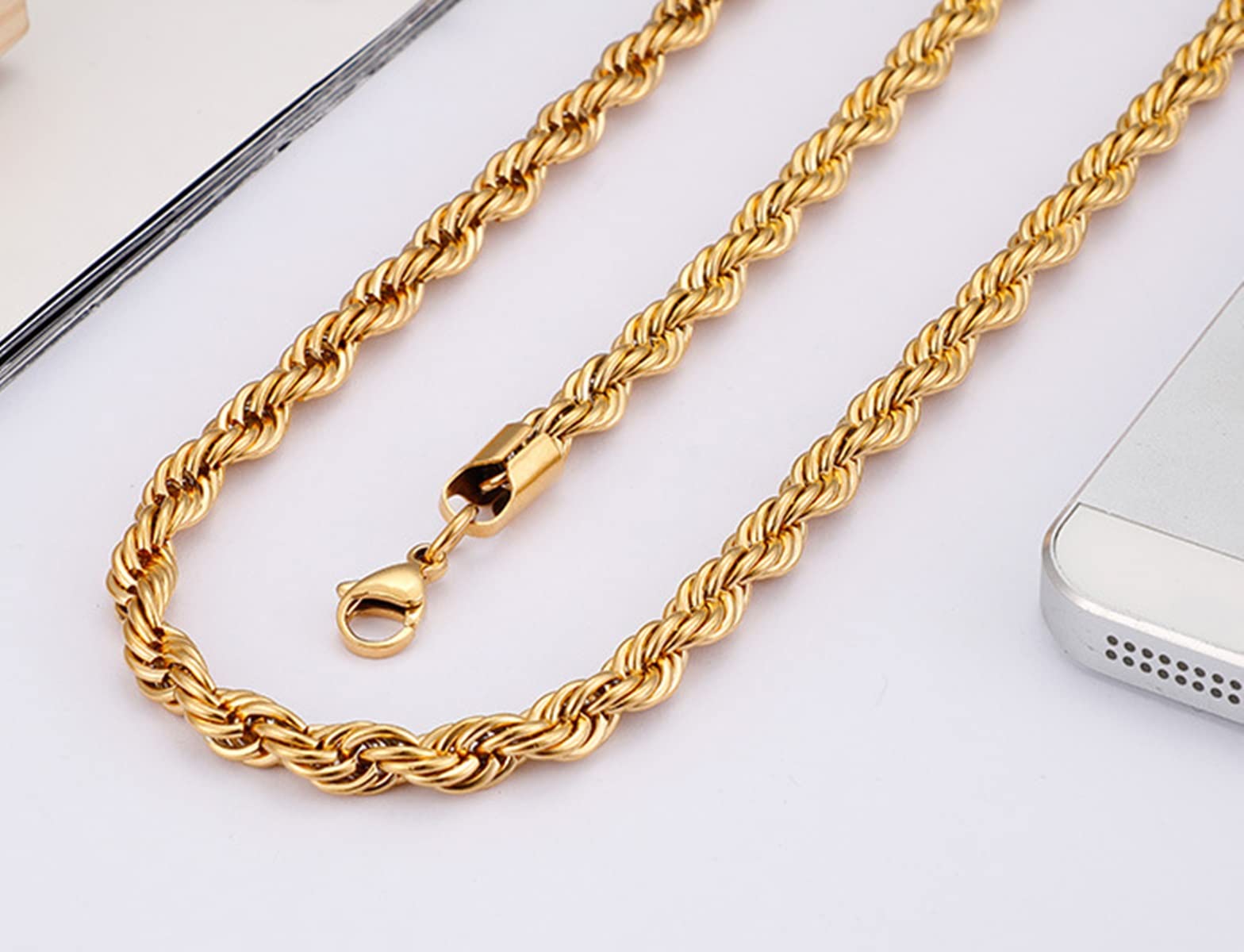 6mm Trendy Stainless Steel Twisted Chain Necklace for Women & Men - 60CM Unisex Jewelry for Casual Wear, Layering & Gift Giving