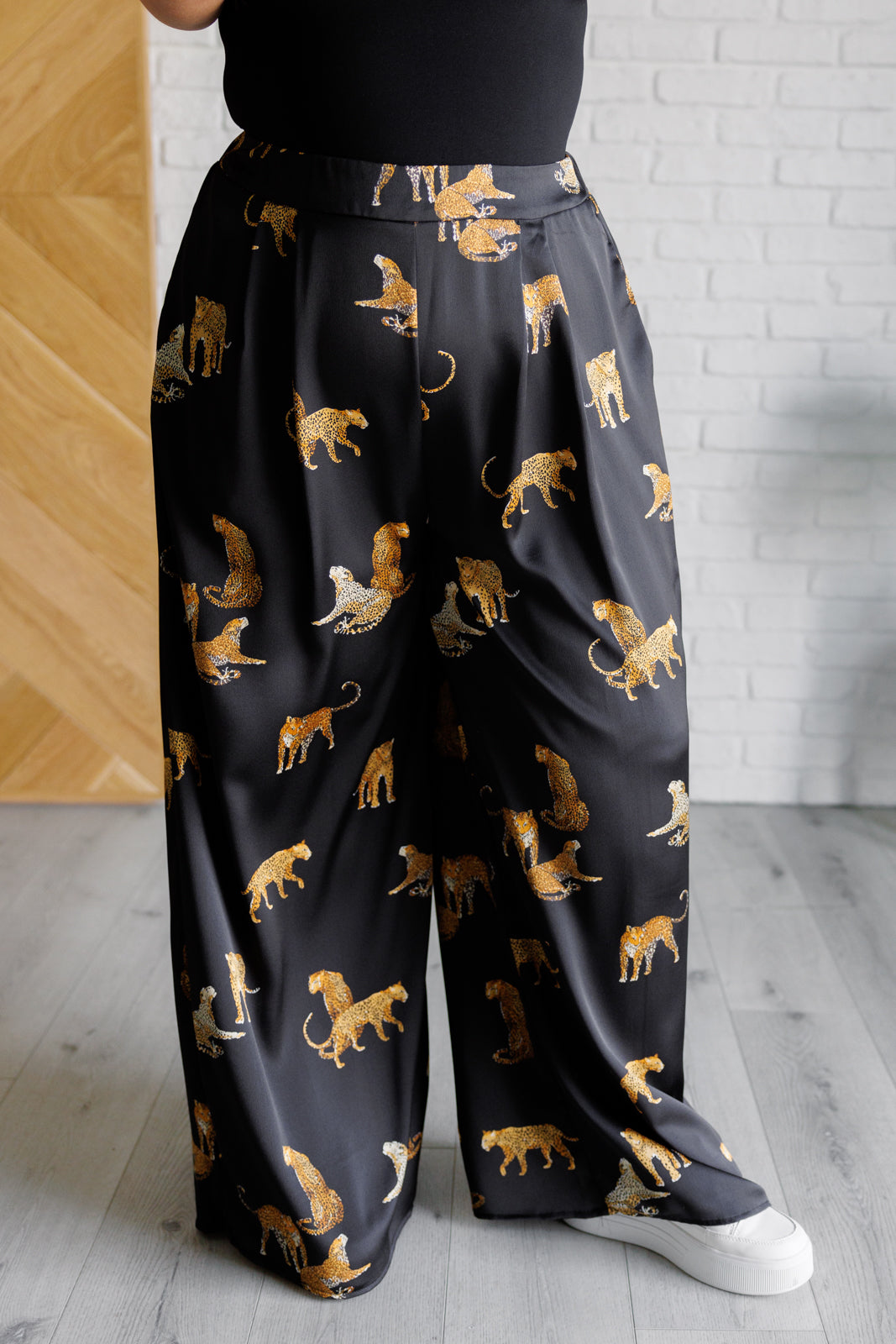 Legendary Leopard Print Satin Wide Leg Pants - Women's High Waist Lounge Pants for Casual Wear, Yoga & Home Comfort