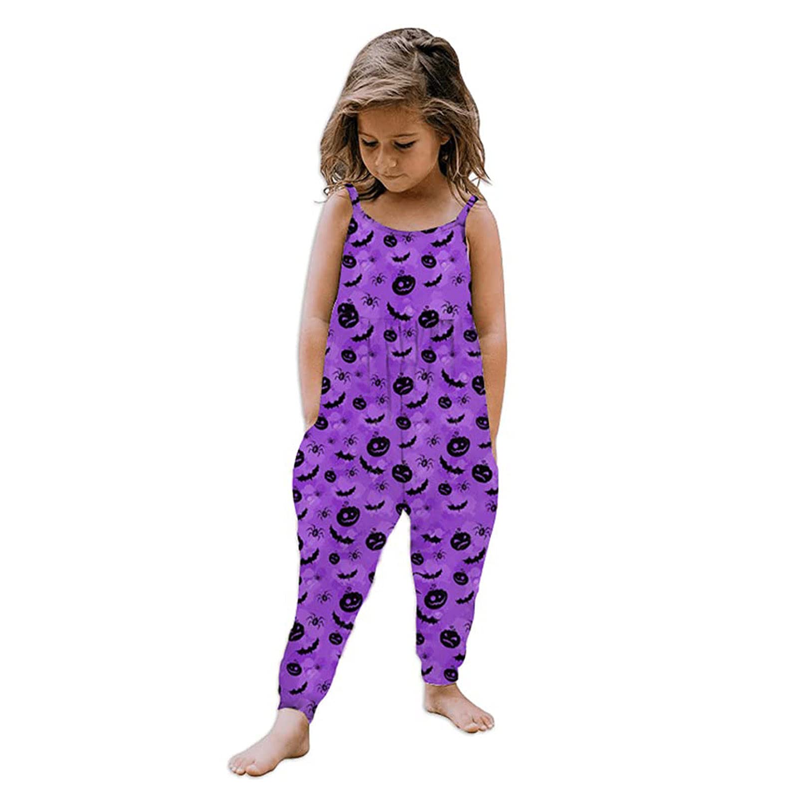 Baby Girl Jumpsuit Romper - Cute Cartoon Halloween Outfit with Pockets | Toddler Harem Pants for Playtime & Pumpkin Patch Visits