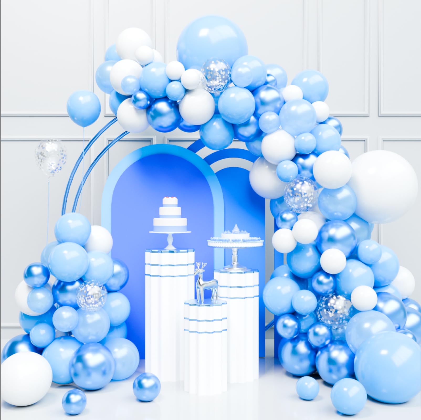Blue and White Balloon Garland Arch Kit - 120pcs Light Blue & White Balloons Set with Different Sizes | Perfect for Baby Showers, Birthday Parties, Bridal Showers & Anniversary Decorations