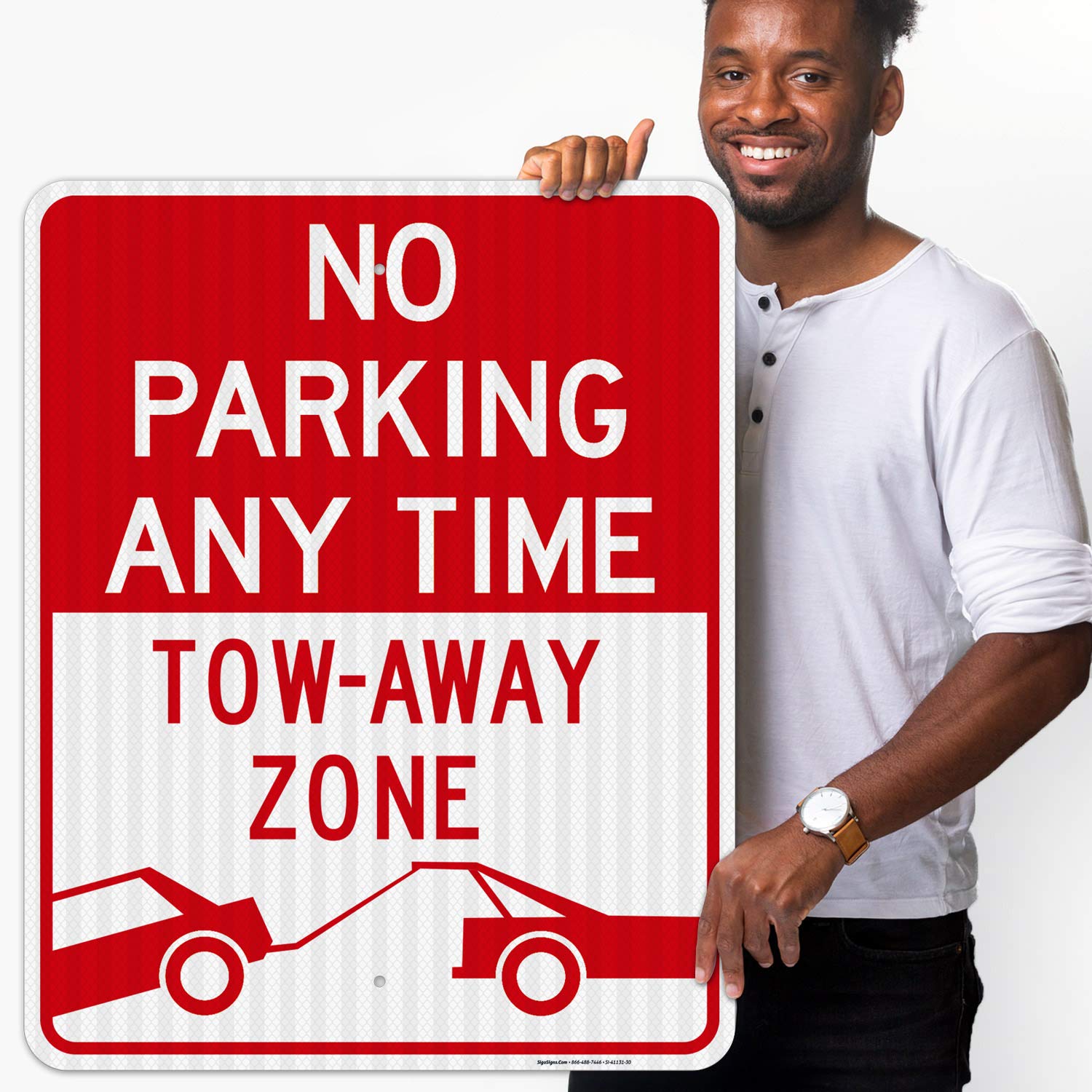 No Parking Any Time Sign - 24x30 Inches, 3M EGP Reflective Aluminum, Fade Resistant - Tow Away Zone Sign for Indoor & Outdoor Use - Durable .080 Aluminum Made in USA - Perfect for Parking Lots, Driveways & Restricted Areas