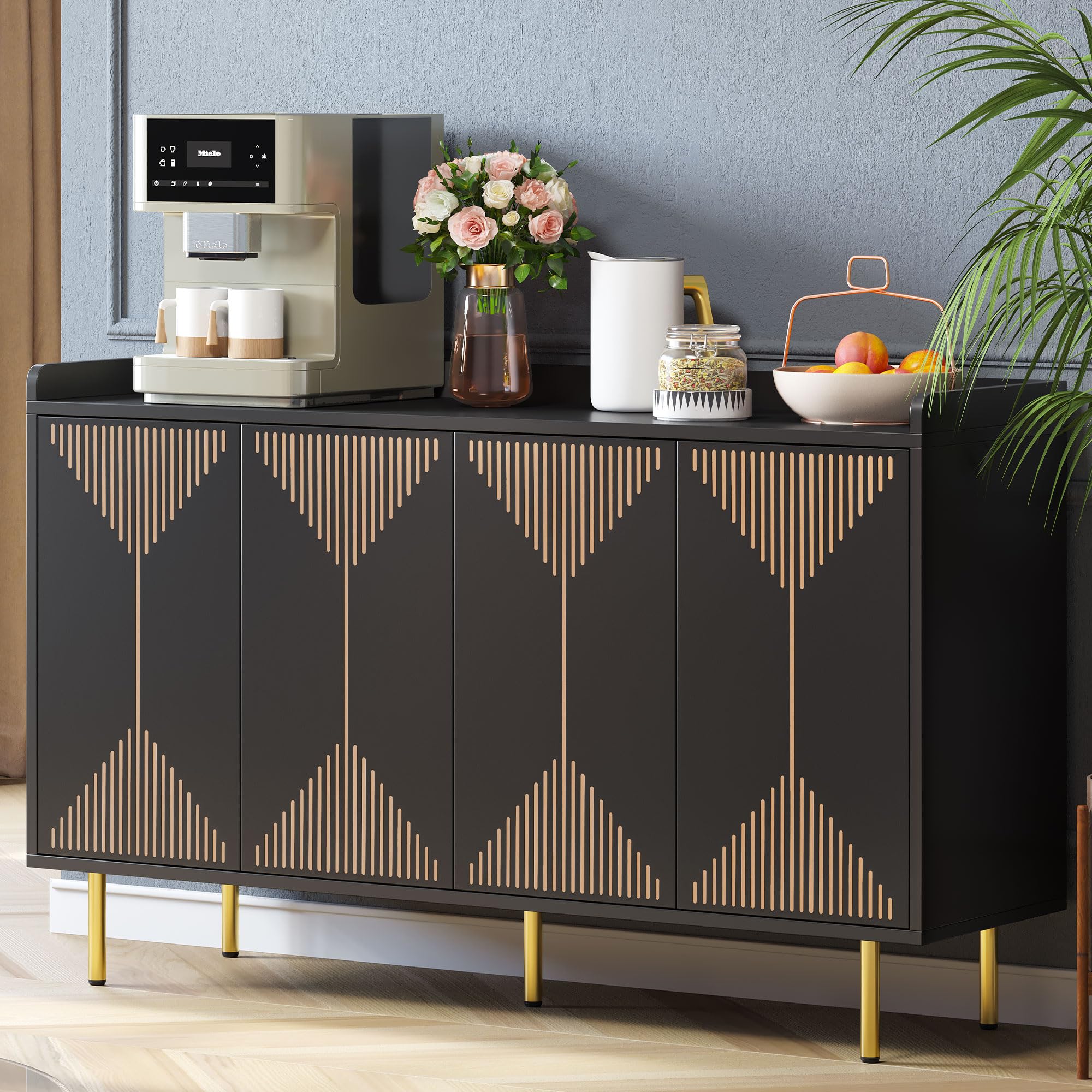 YITAHOME 55 Inch Modern Sideboard Cabinet - Wood Buffet Table with Storage, Carved Design & Rebound Door - Perfect for Kitchen, Dining Room, or Living Room Storage & Display