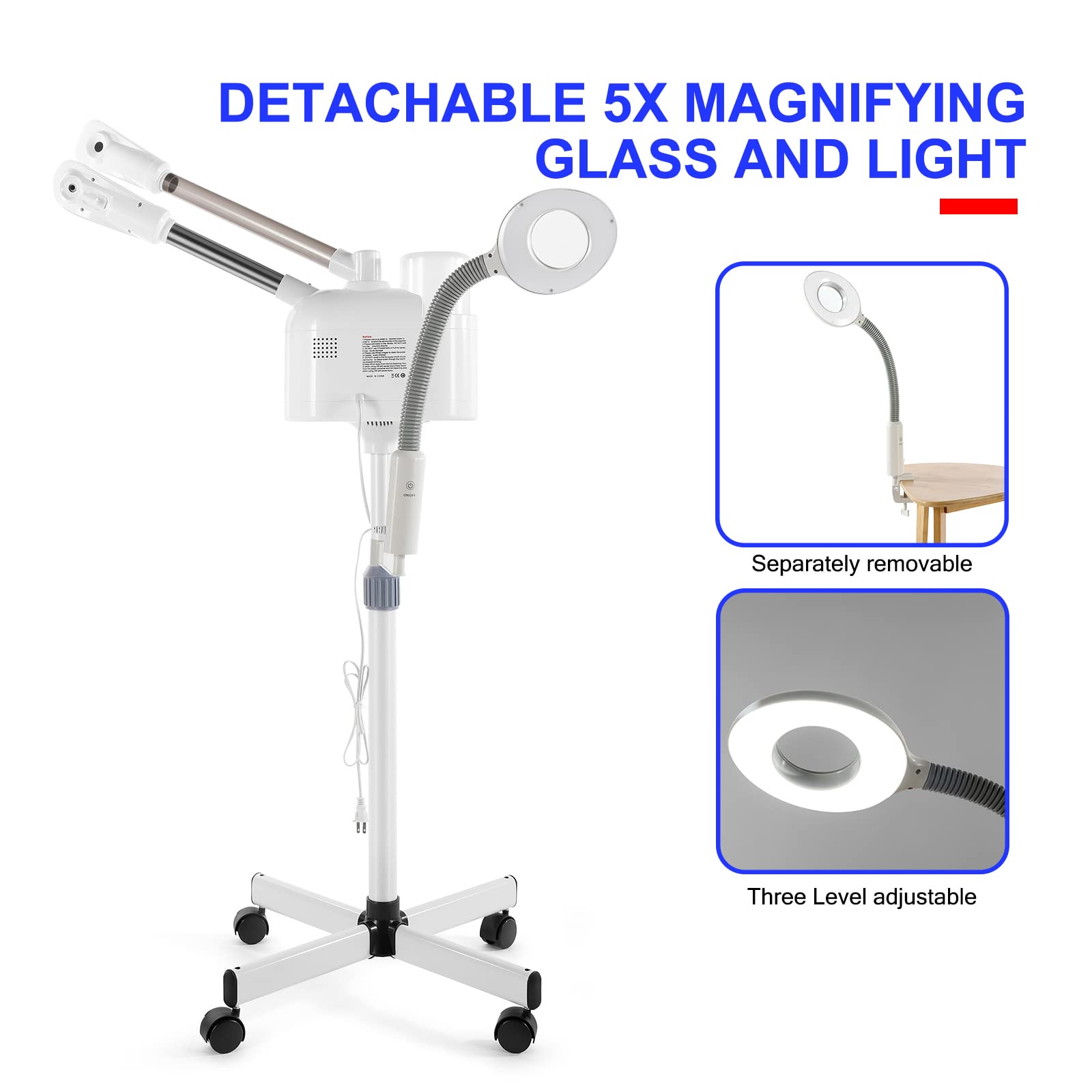 Professional 3-in-1 Facial Steamer with Hot & Cold Nozzle & 5X LED Magnifying Lamp - Esthetician & Home Use Beauty Equipment for Deep Cleansing, Hydration & Spa Treatments