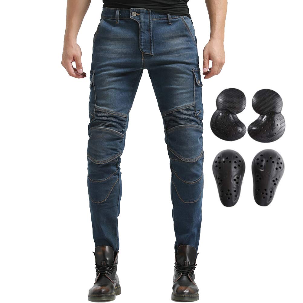 Men's Motorcycle Riding Jeans - CE Level 1 Armored Biker Pants with 4X Reinforced Knee & Hip Protection - Durable Denim for Safe Street & Adventure Riding