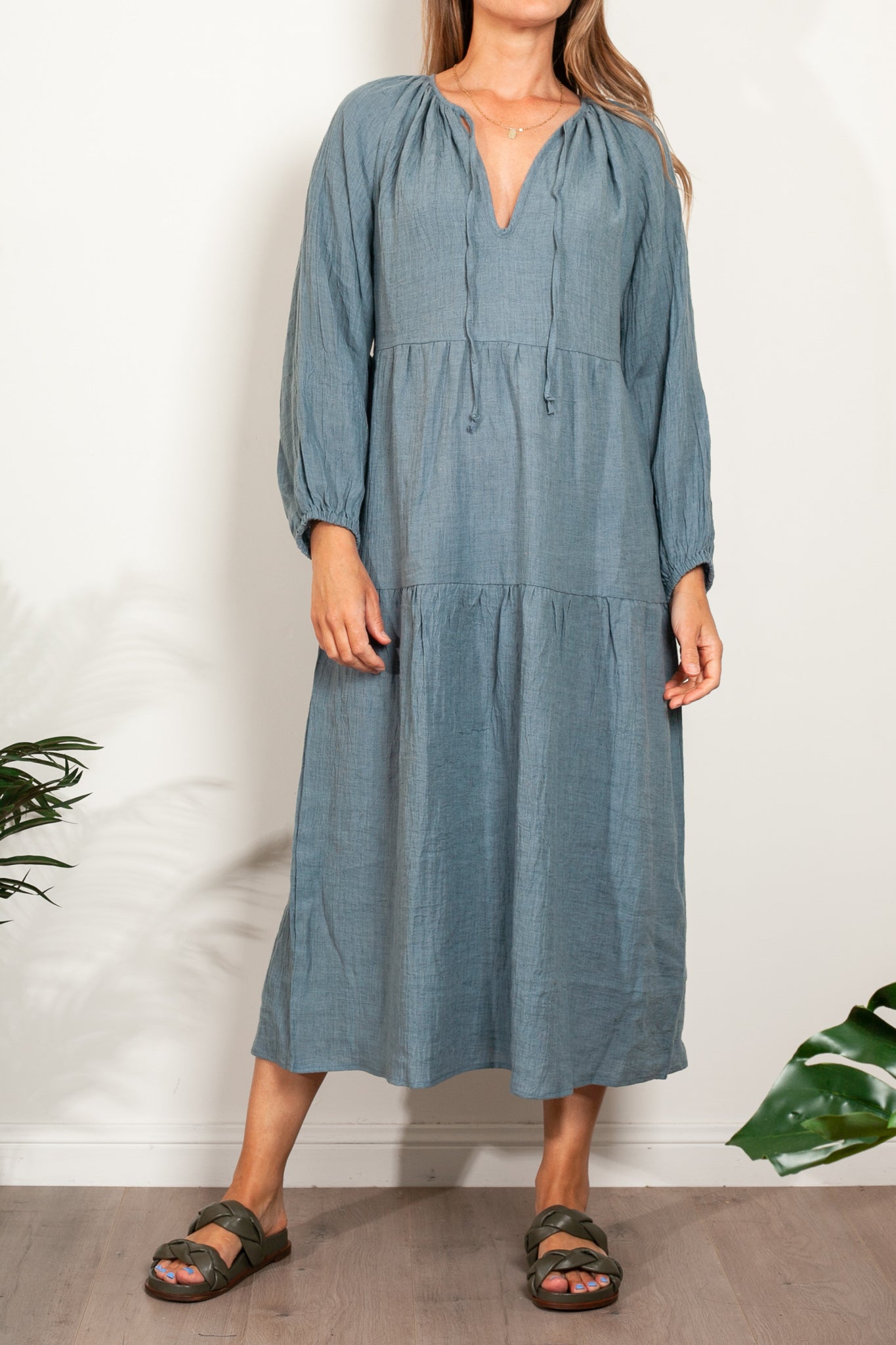 Elegant Linen Ayra Tiered Dress for Women - Boho Summer Maxi Dress for Beach, Vacation & Casual Outings
