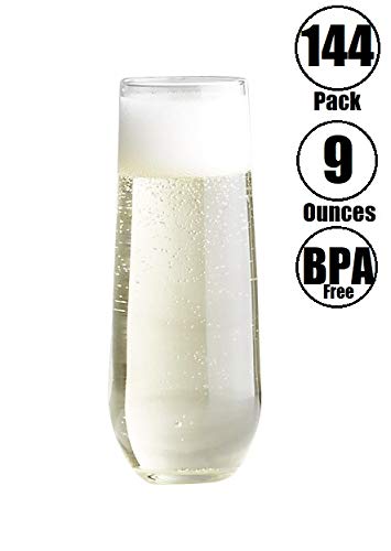 144-Piece 9 oz Unbreakable Stemless Wine Glasses Set - Premium Disposable Plastic Champagne Flutes for Parties, Weddings, Events & Celebrations - Perfect for Outdoor Gatherings, Picnics, and Catering Services