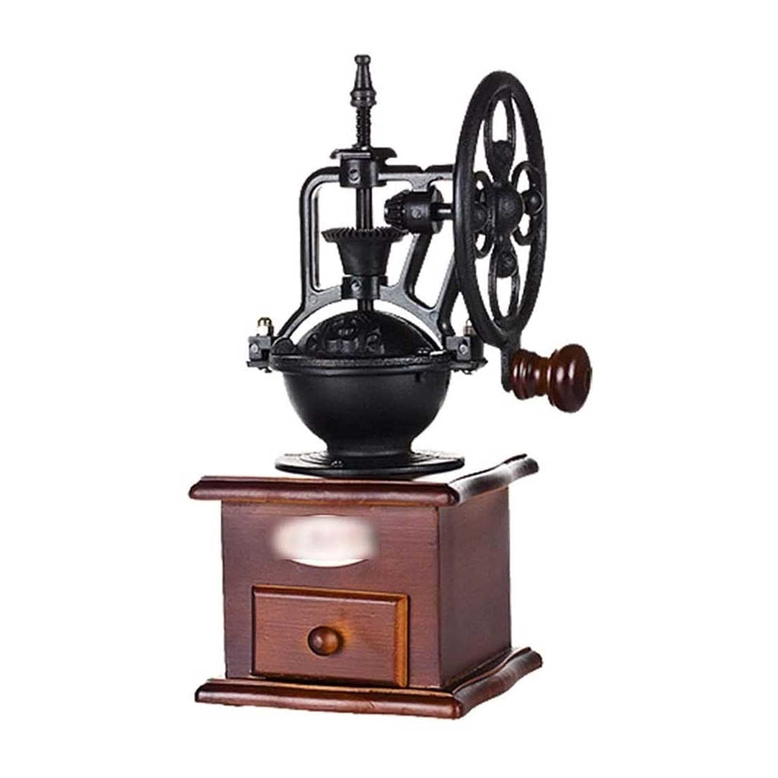 Premium Manual Coffee Grinder - Vintage Wooden Hand Crank Mill with Cast Iron Roller for French Press, Espresso & Pour Over | Perfect for Home, Office & Camping Brewing