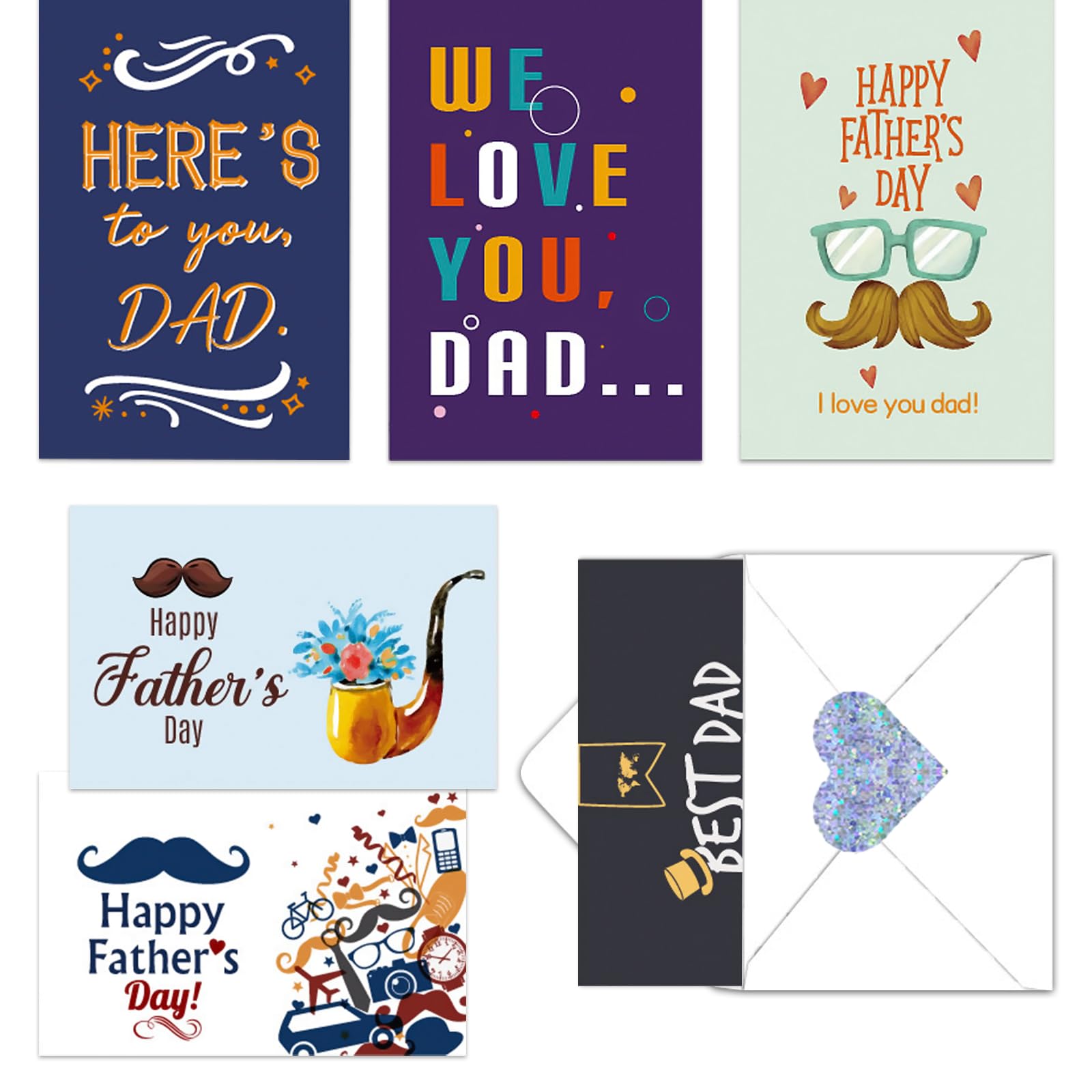 6-Pack Father's Day Greeting Cards with Envelopes & Stickers - Perfect Gift from Son, Daughter, Husband, Wife or Kids - Great for Office, Home Decor & Special Occasions
