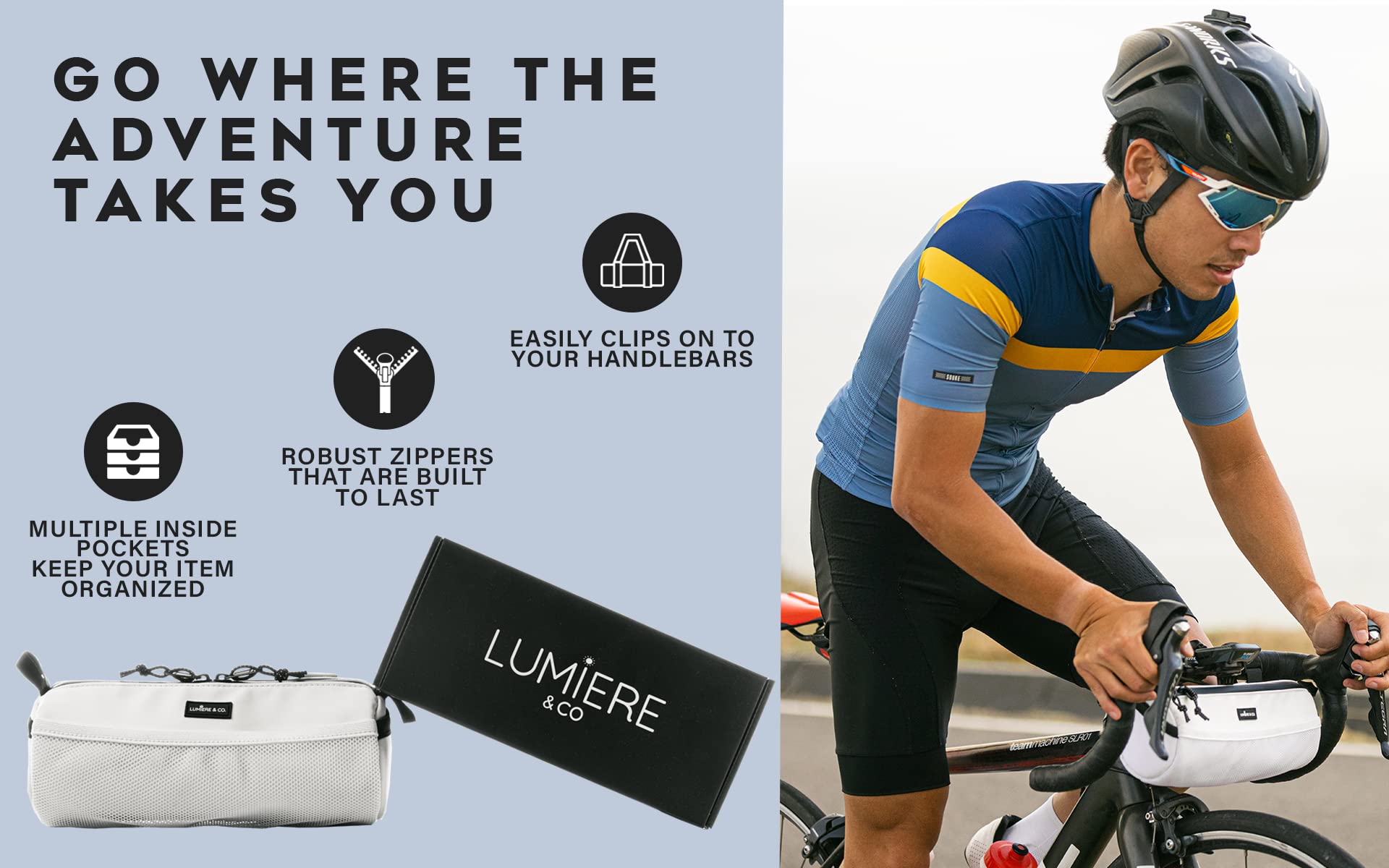 Lumiere & Co. Waterproof Bike Handlebar Bag - Front Bicycle Bag for Mountain & Road Bikes - Durable Cycling Accessories with Reflective Strip - Perfect for Commuting, Touring & Outdoor Adventures