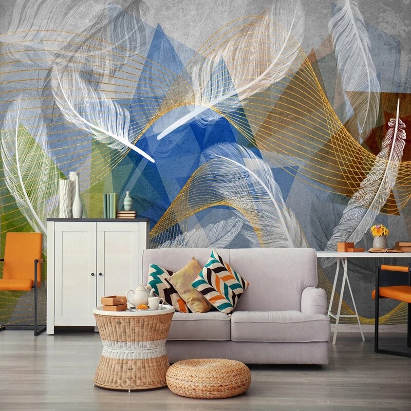 3D White Geometric Feather Wallpaper - Modern Home Wall Decor for Living Room, Bedroom & Office | Peel and Stick Removable Wall Mural