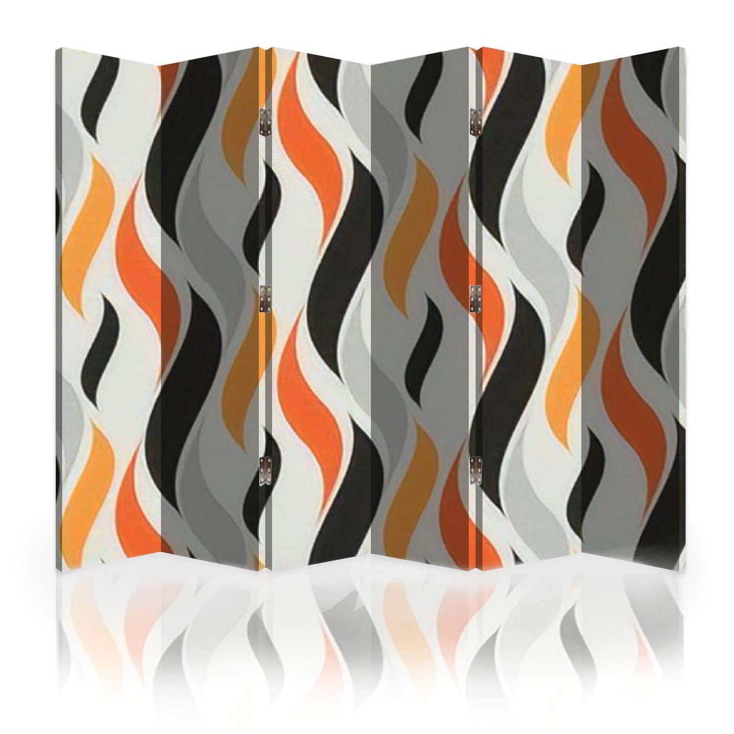 6-Panel Canvas Room Divider Screen with Seamless Flame Wave Pattern - Foldable Privacy Partition & Wall Separator for Home, Office, and Studio Spaces