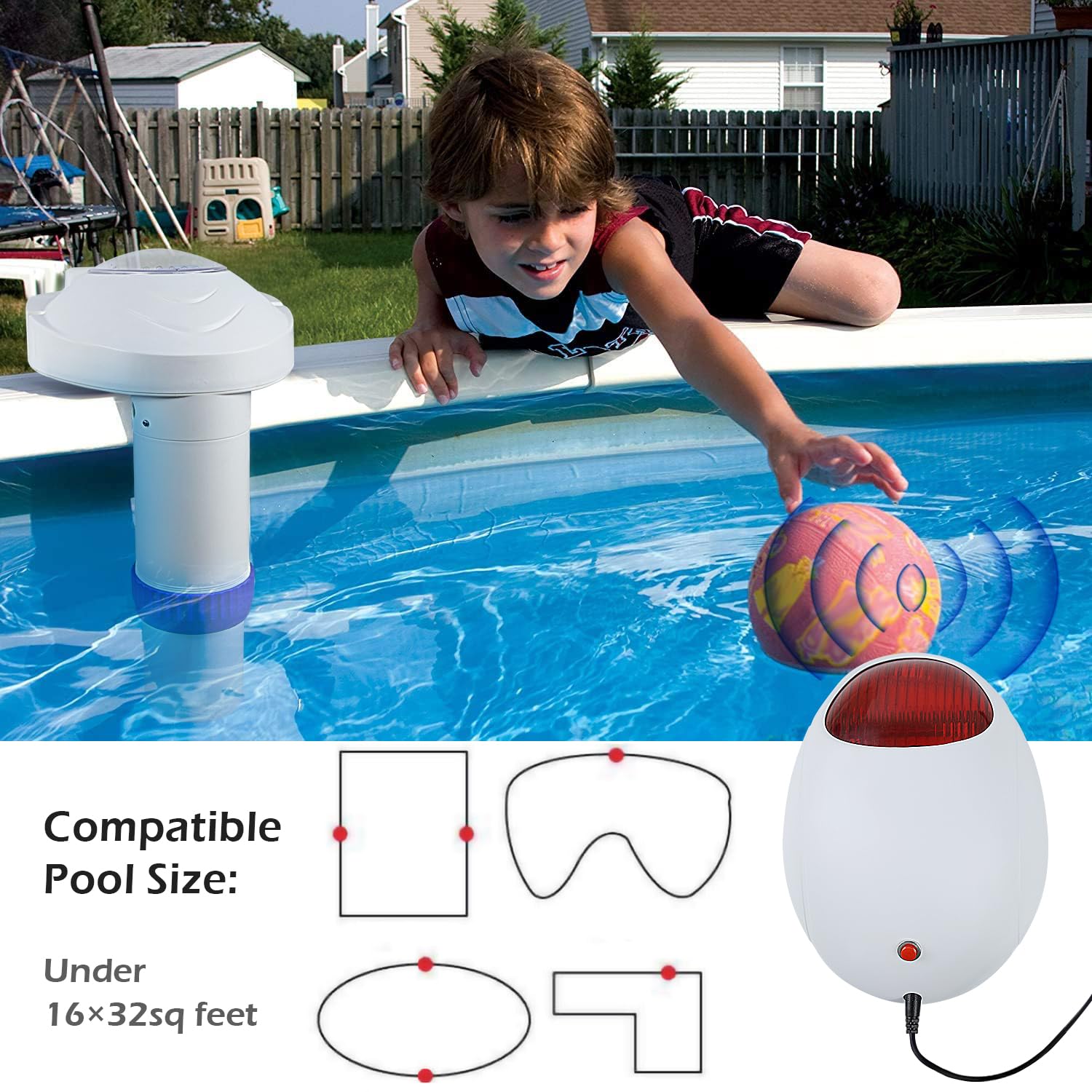 Wireless Pool Alarm for Inground & Above Ground Pools - Water Motion Sensor & Immersion Safety Alarm System with Remote Receiver | FCC-Compliant for Kids & Pets Safety | Perfect for Backyard, Vacation Homes & Community Pools
